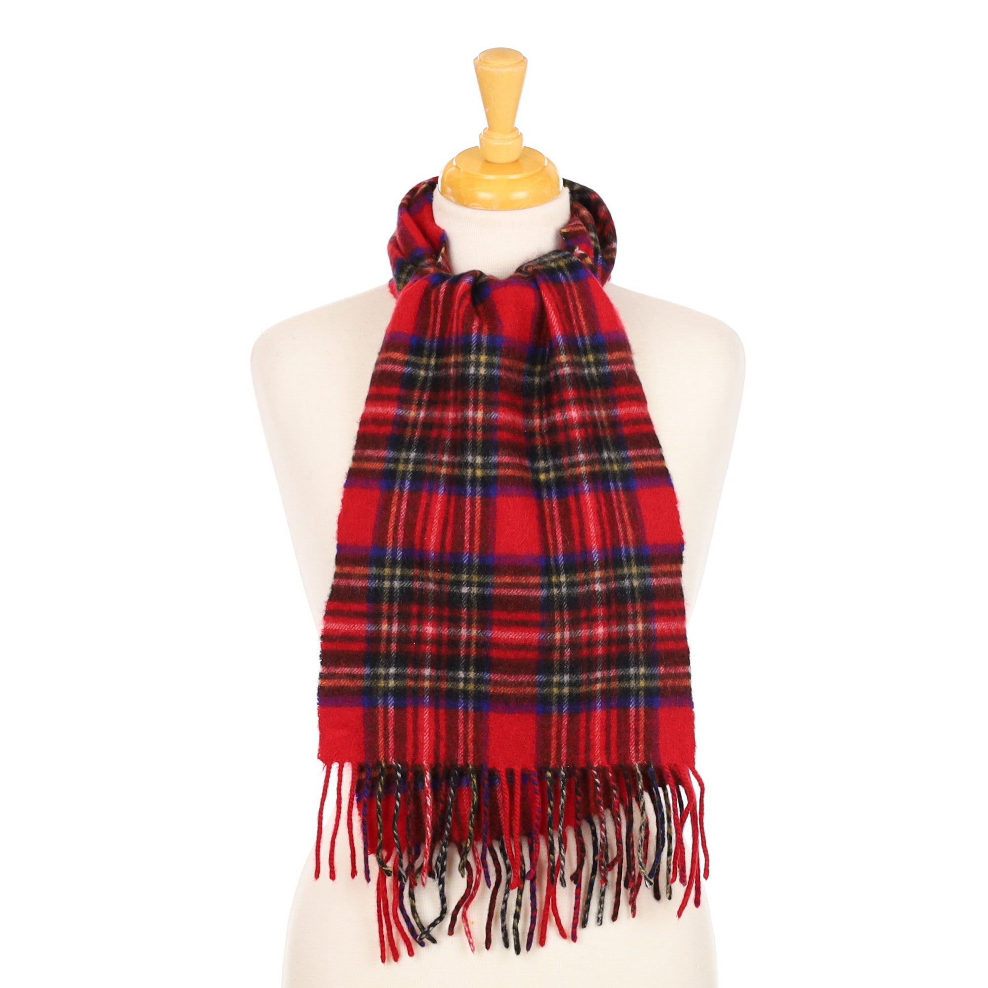 Red and Blue Checked Fringed Woven Scarf