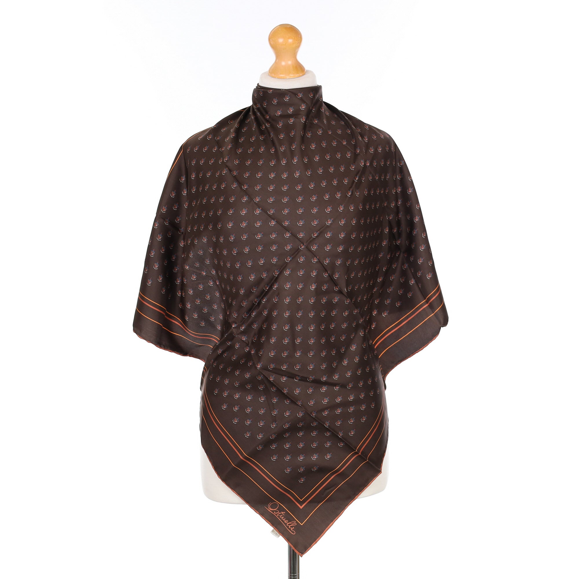 Ostinelli Brown Patterned Vintage Silk Scarf