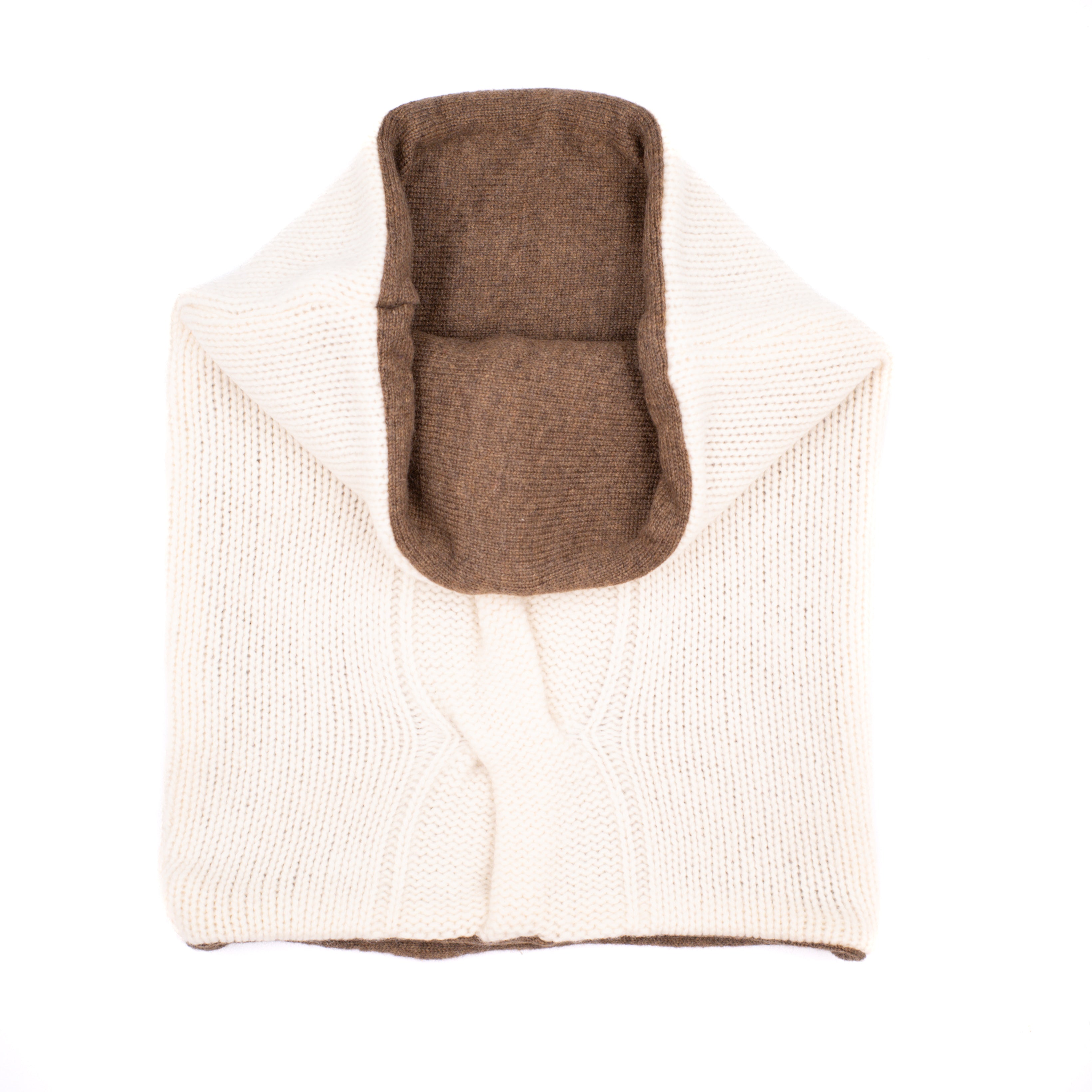 Cream Cable and Brown Chunky Luxury Double Layered Snood