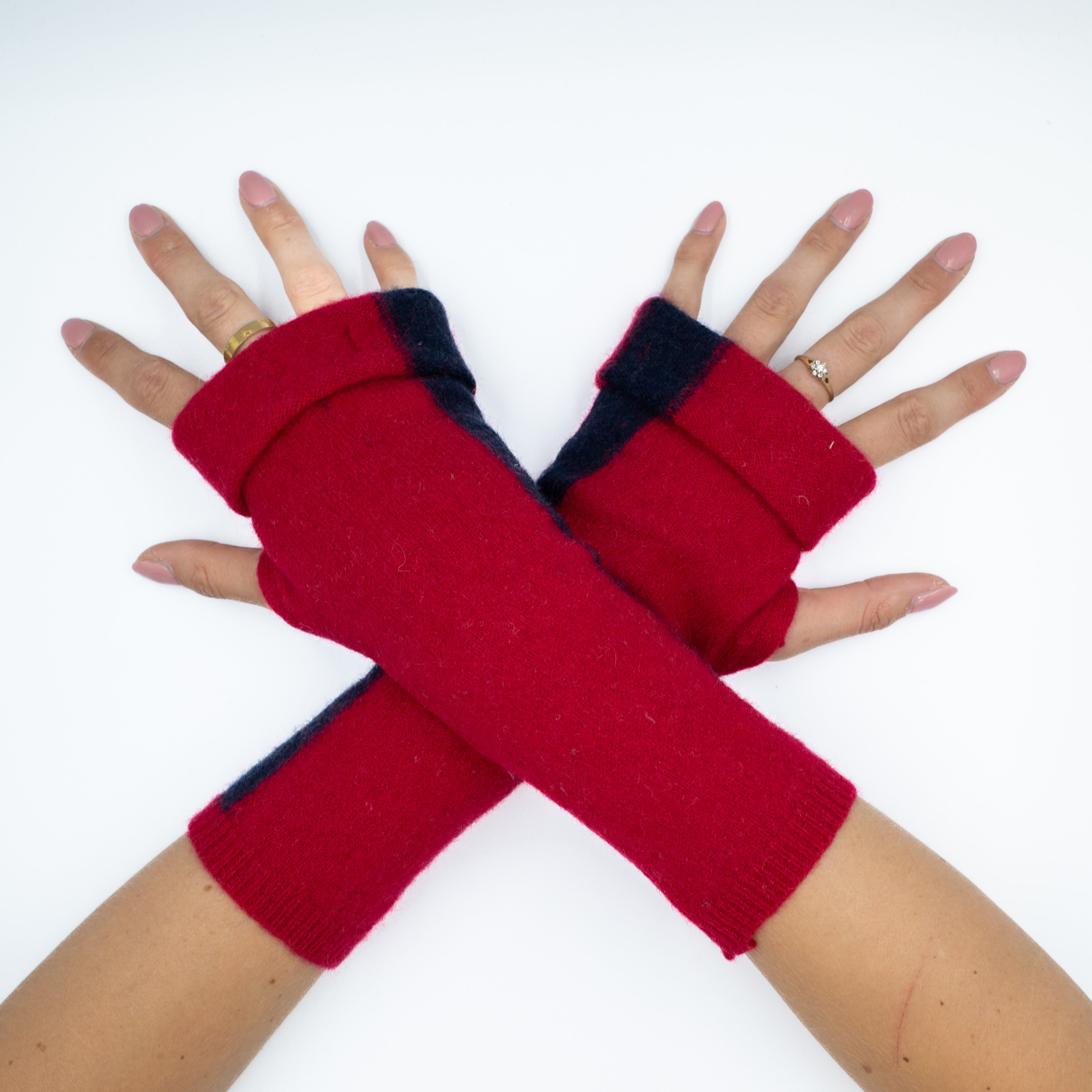 Post Box Red and Navy Stripe Fingerless Gloves