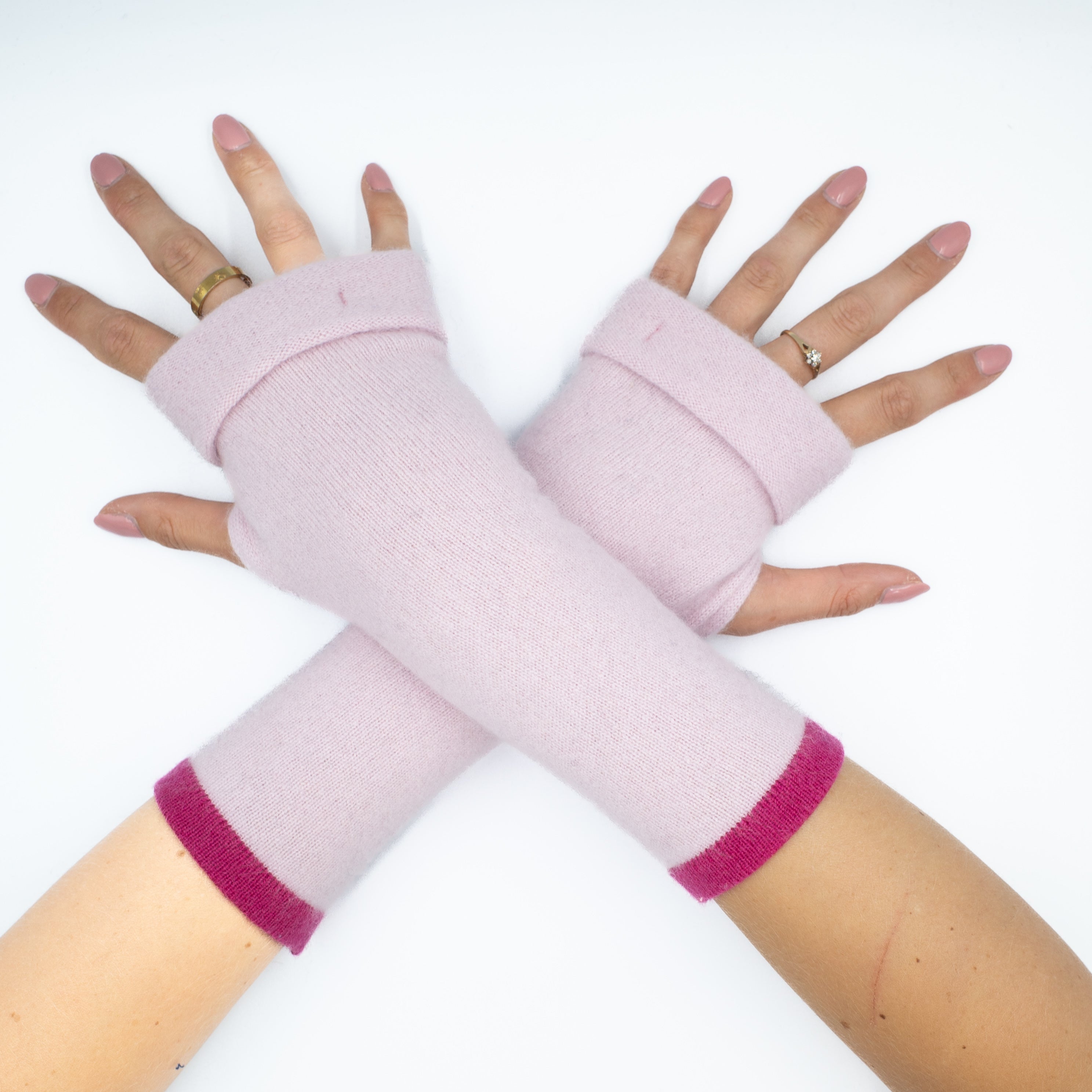 Baby Pink and Hot Pink Edge Fingerless Gloves