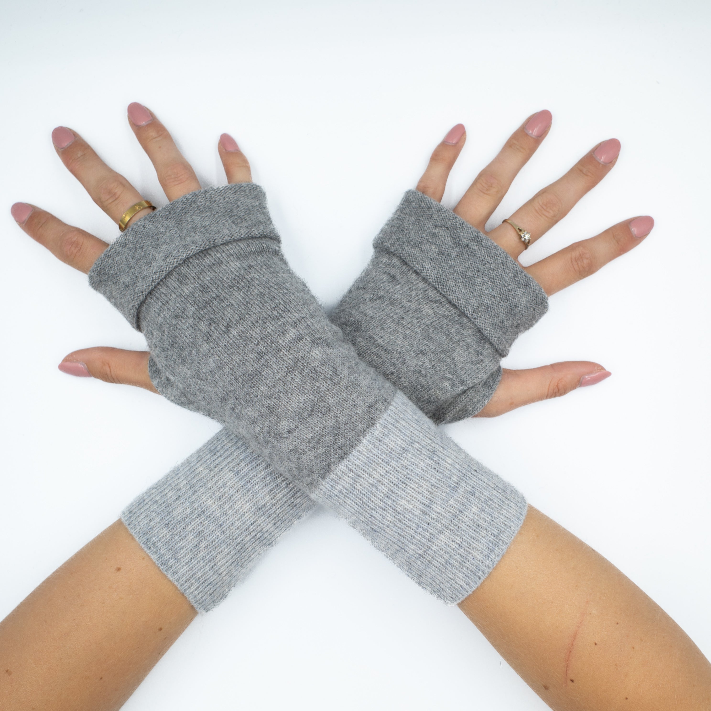 Two Tone Grey Fingerless Gloves