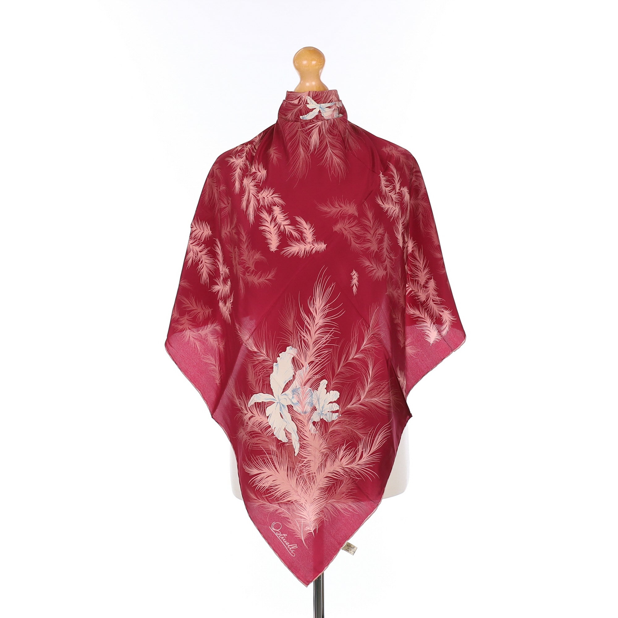 Brand New 1970’s Ostinelli Mulberry Feathered Silk Scarf