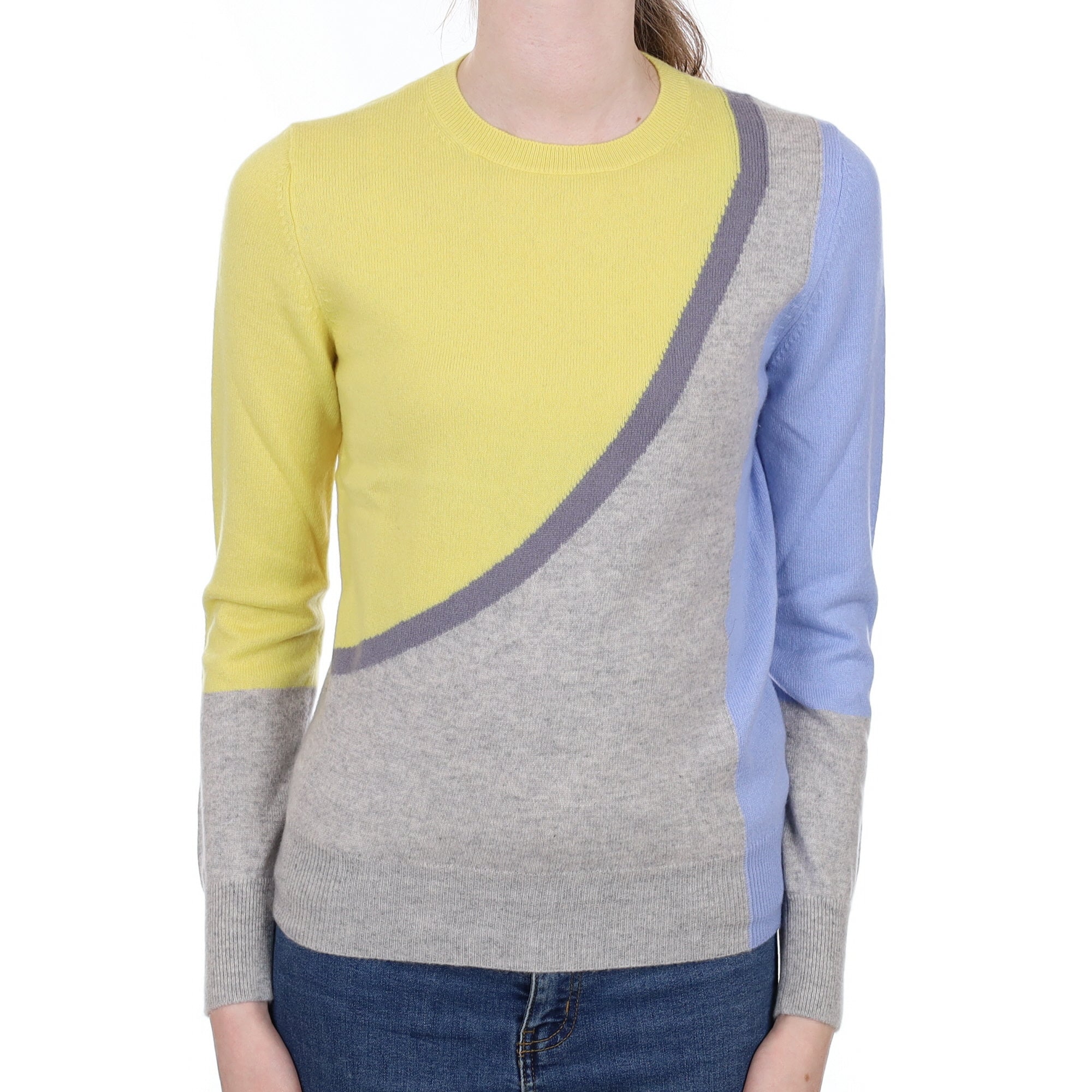 Yellow Colour Block Cashmere Crew Neck Jumper Extra Small