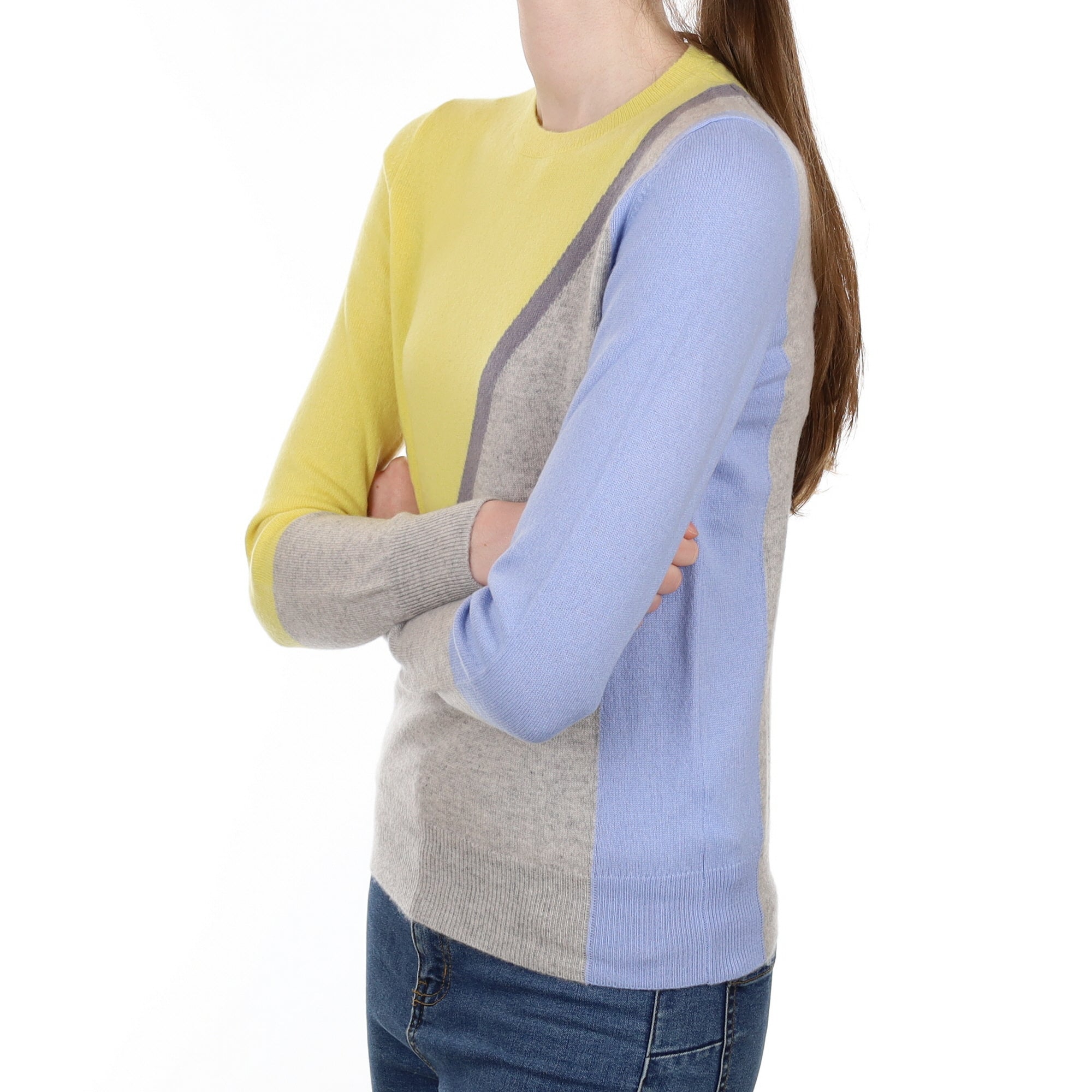 Yellow Colour Block Cashmere Crew Neck Jumper Extra Small