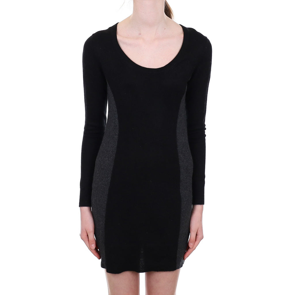 Black and Grey Cashmere Scoop Neck Dress Extra Small