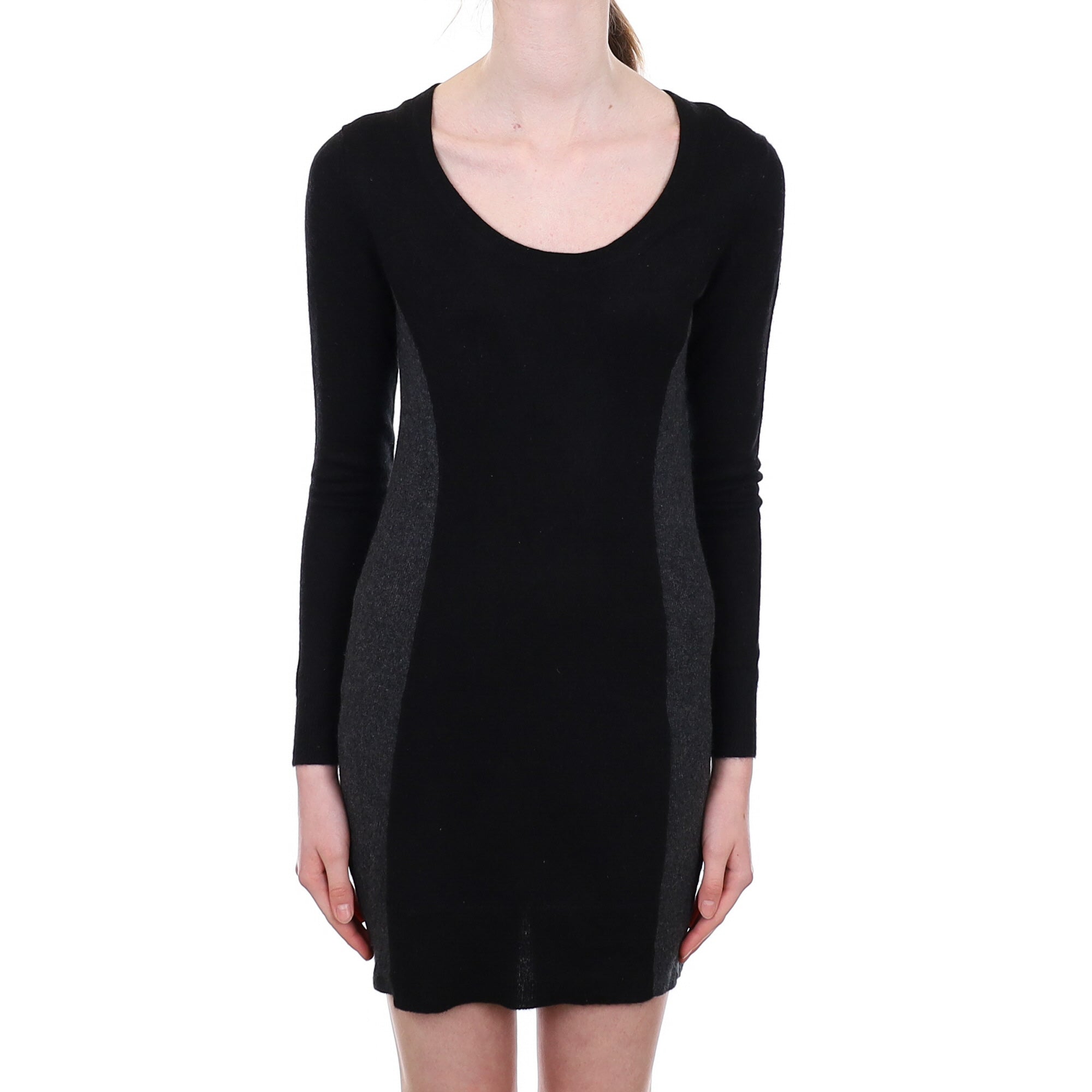 Black and Grey Cashmere Scoop Neck Dress Extra Small