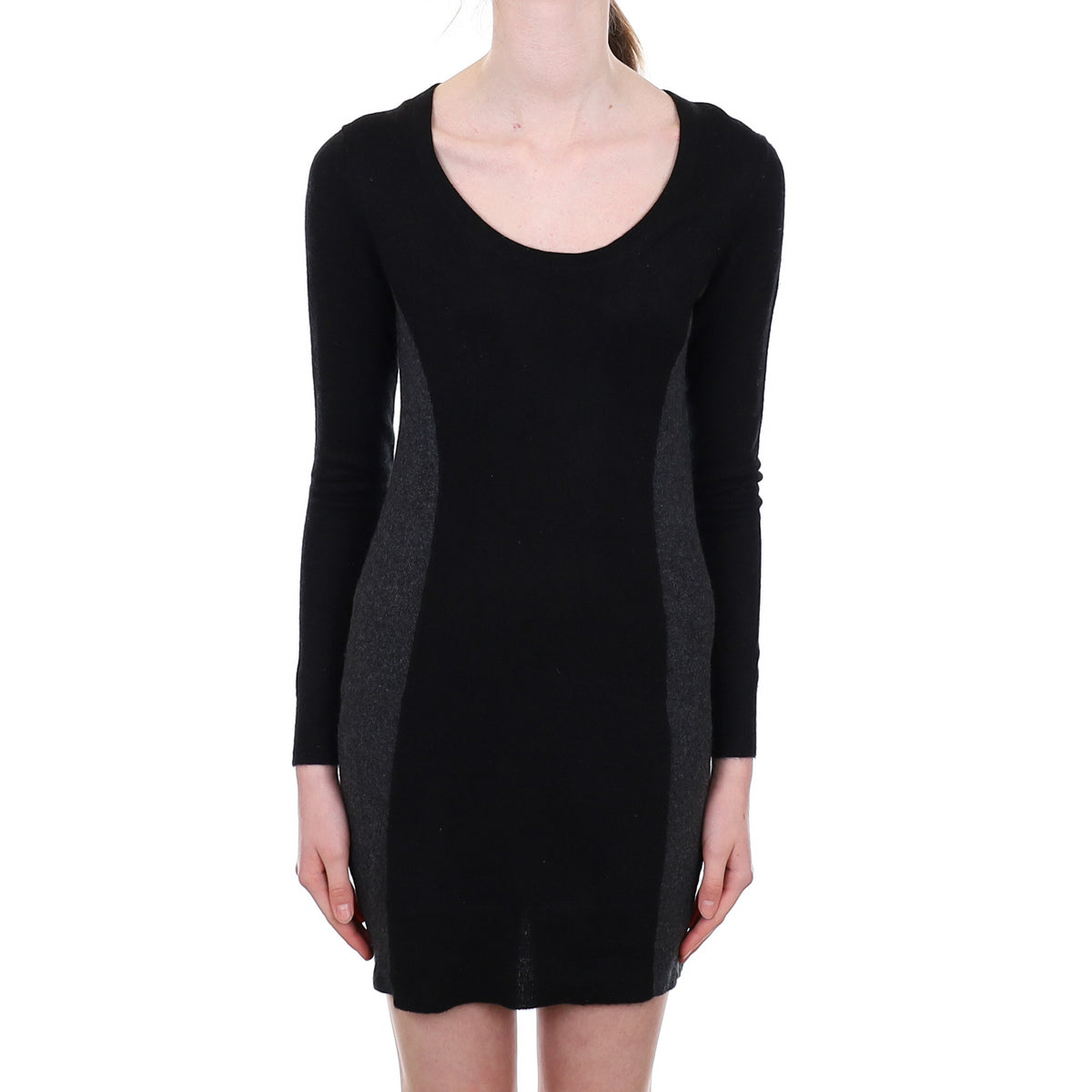 Black and Grey Cashmere Scoop Neck Dress Extra Small