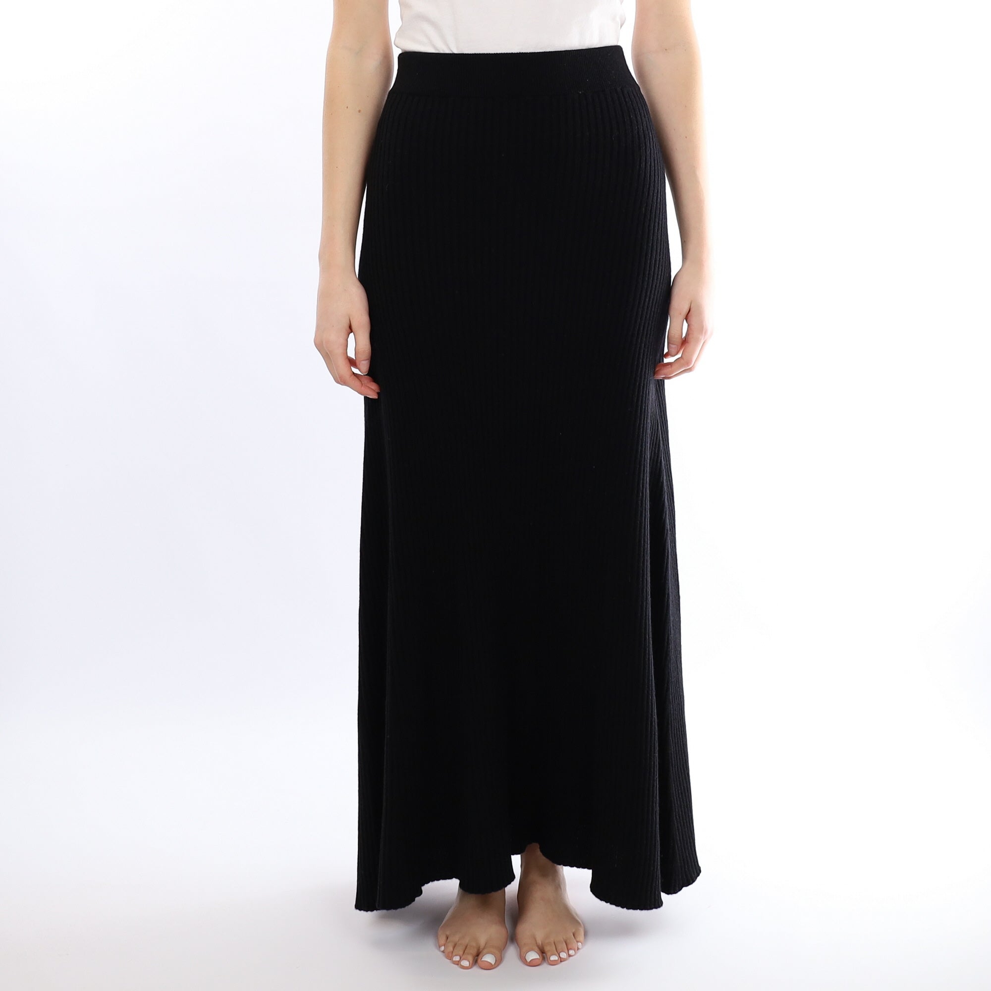 Brand New Scottish Black Rib Cashmere Long A Line Skirt Small