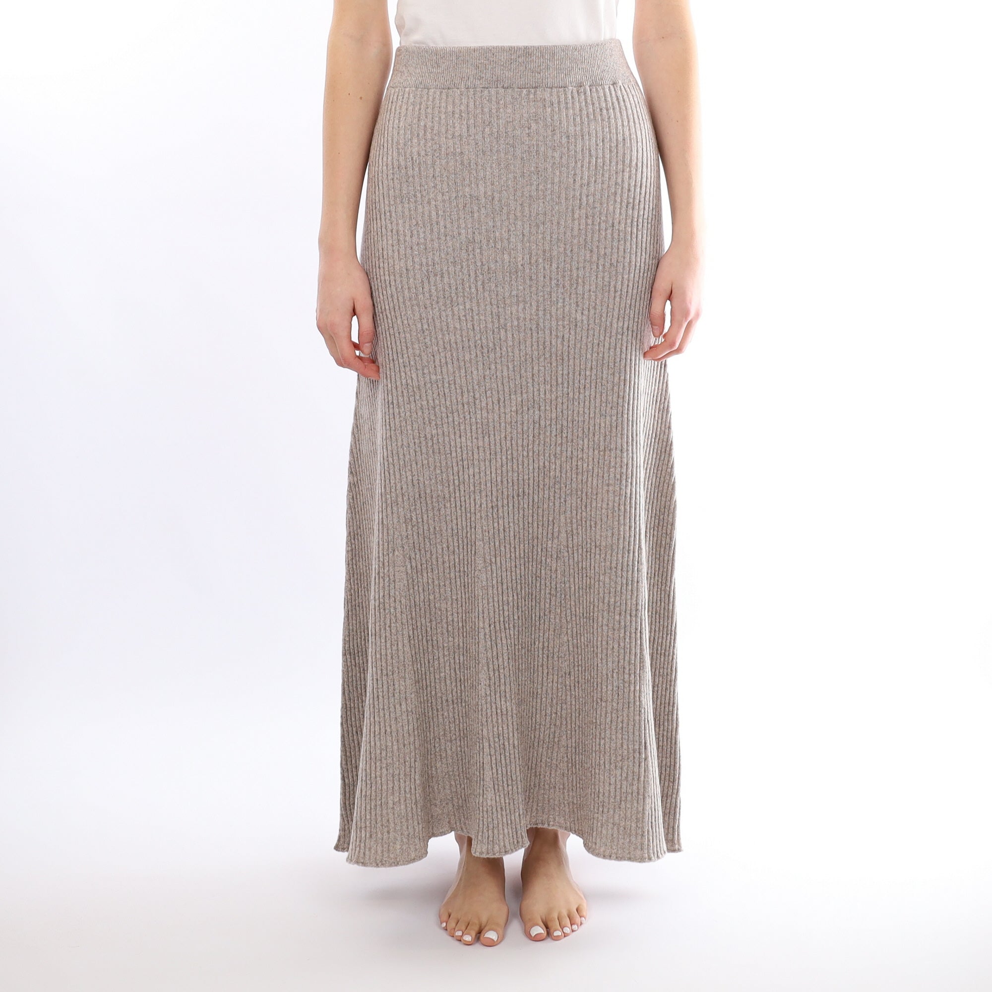 Brand New Scottish 
Mink Marl Rib Cashmere Long A Line Skirt Small