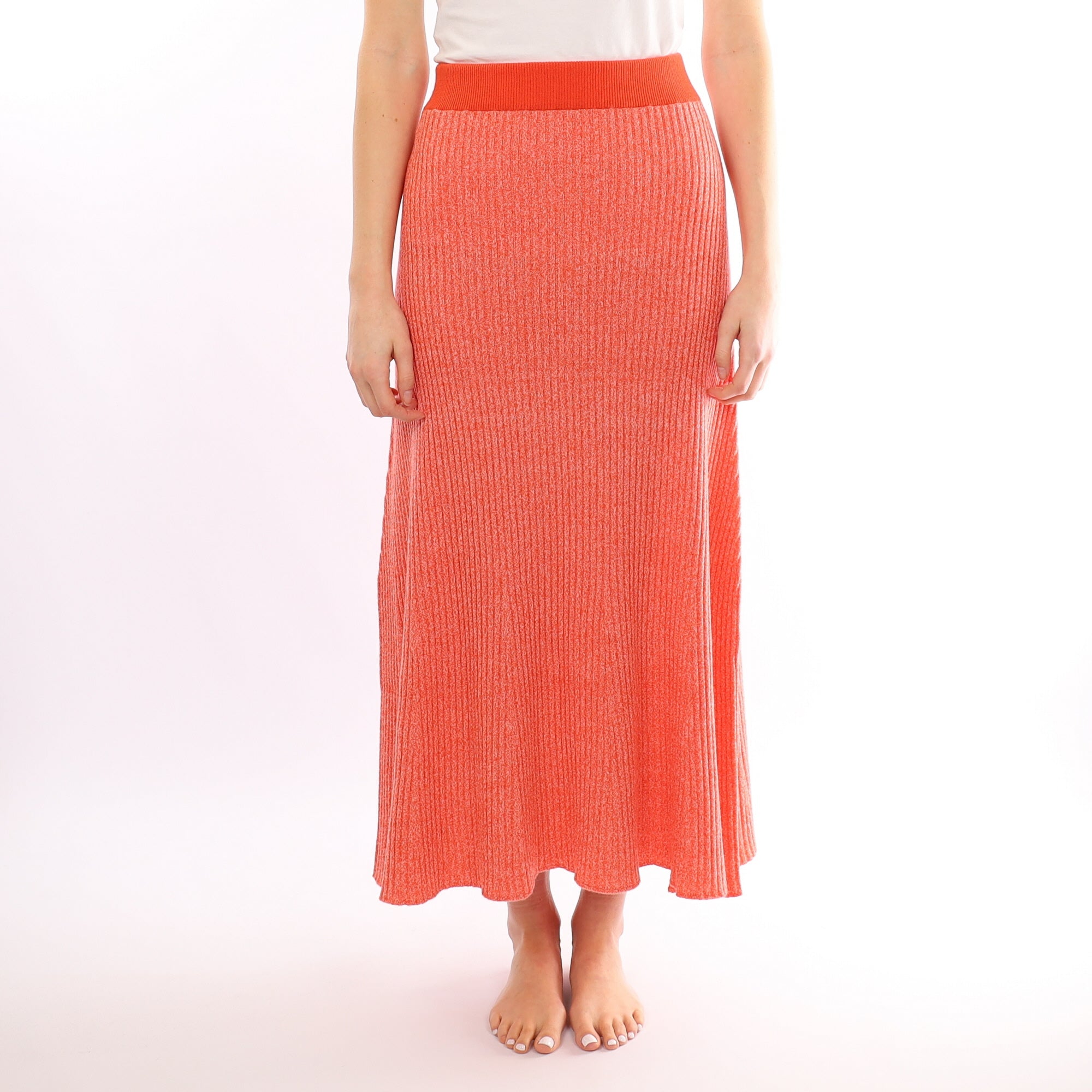Brand New Scottish 
Orange Marl Rib Cashmere Long A Line Skirt Small
