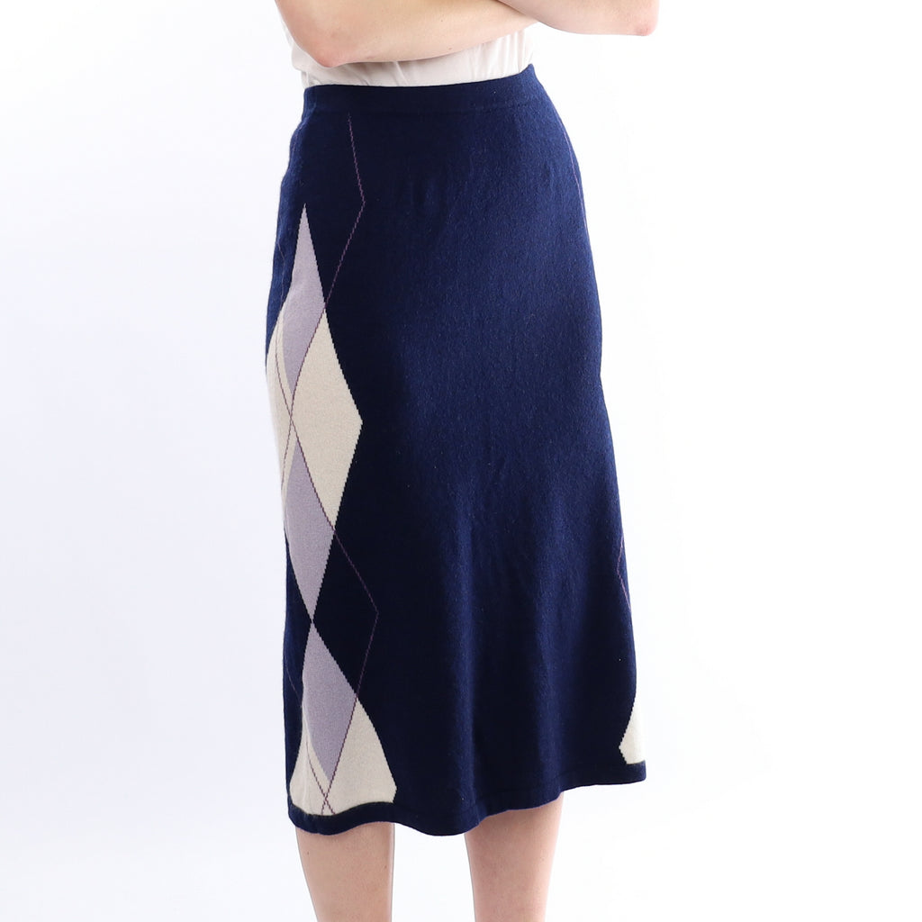 Navy and Purple Diamond Cashmere Skirt Small