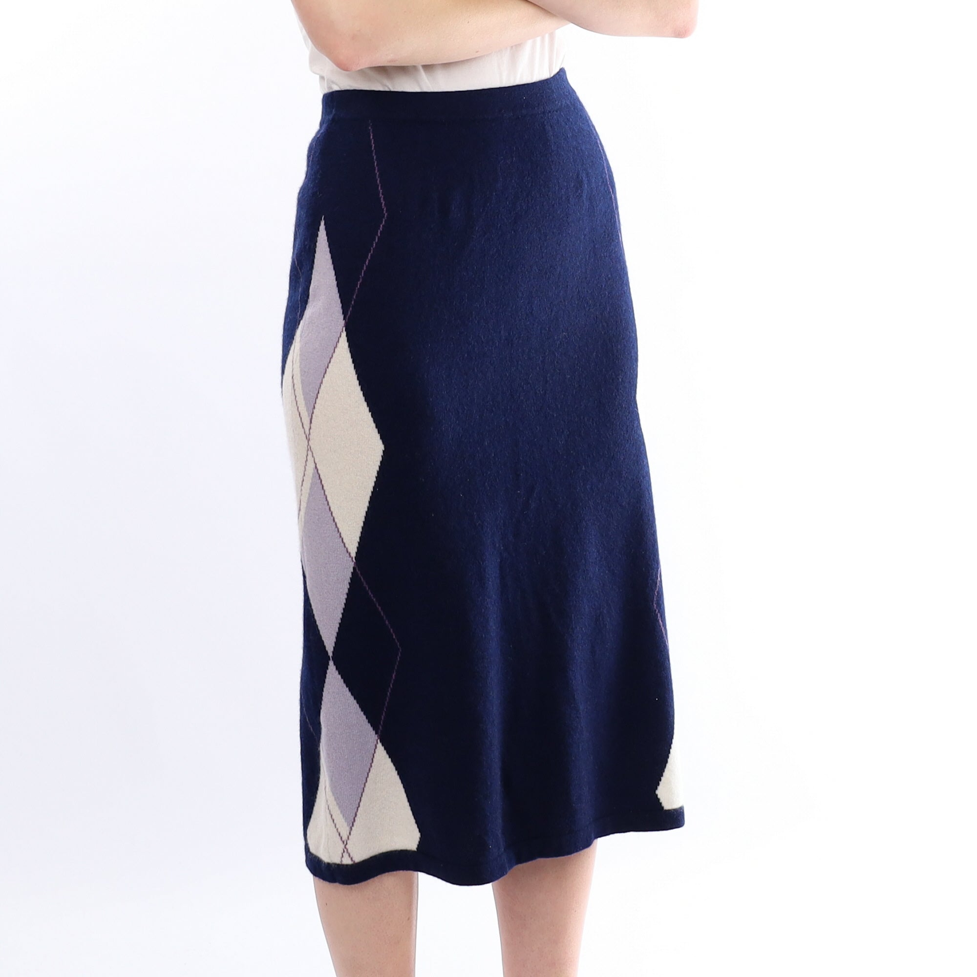 Navy and Purple Diamond Cashmere Skirt Small