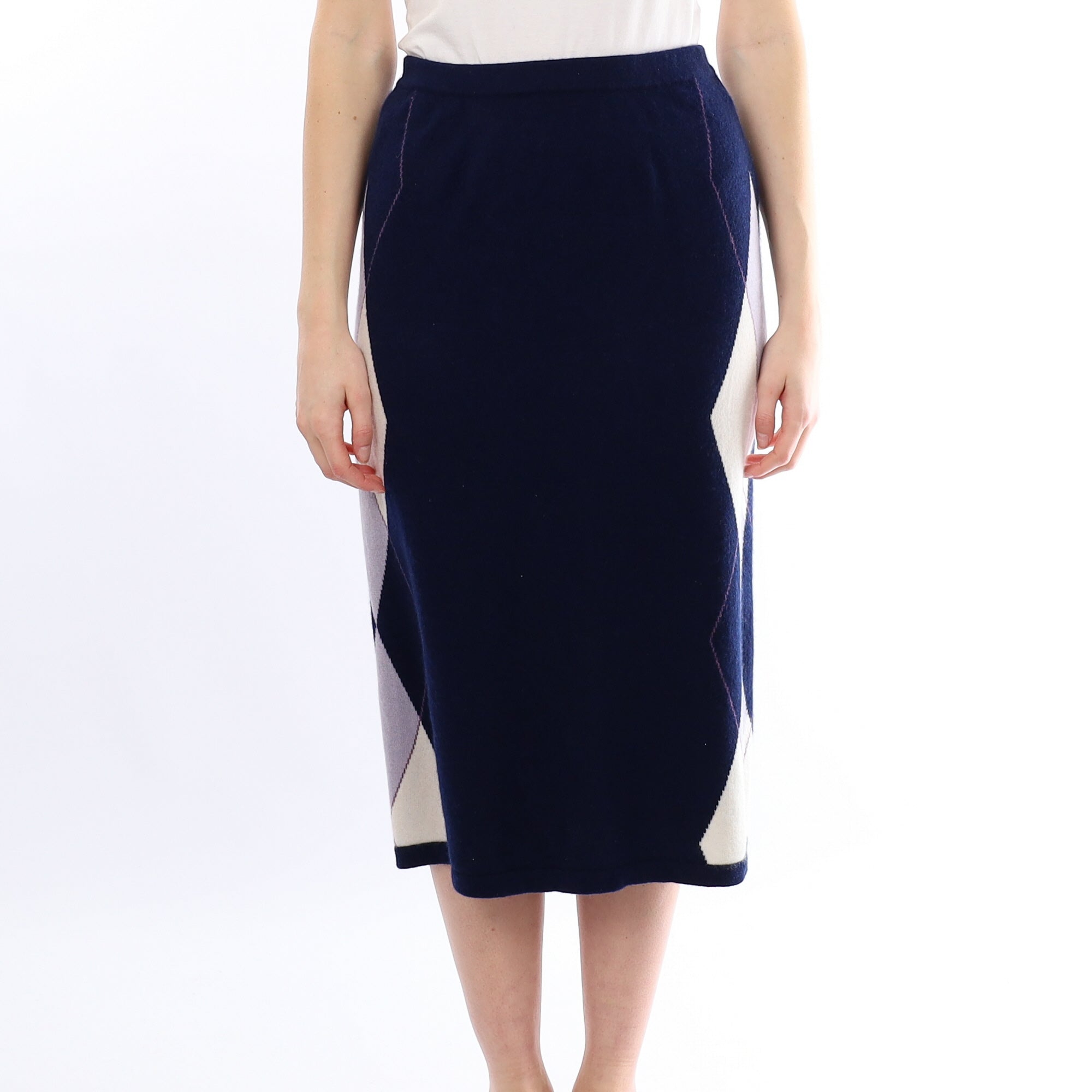 Navy and Purple Diamond Cashmere Skirt Small