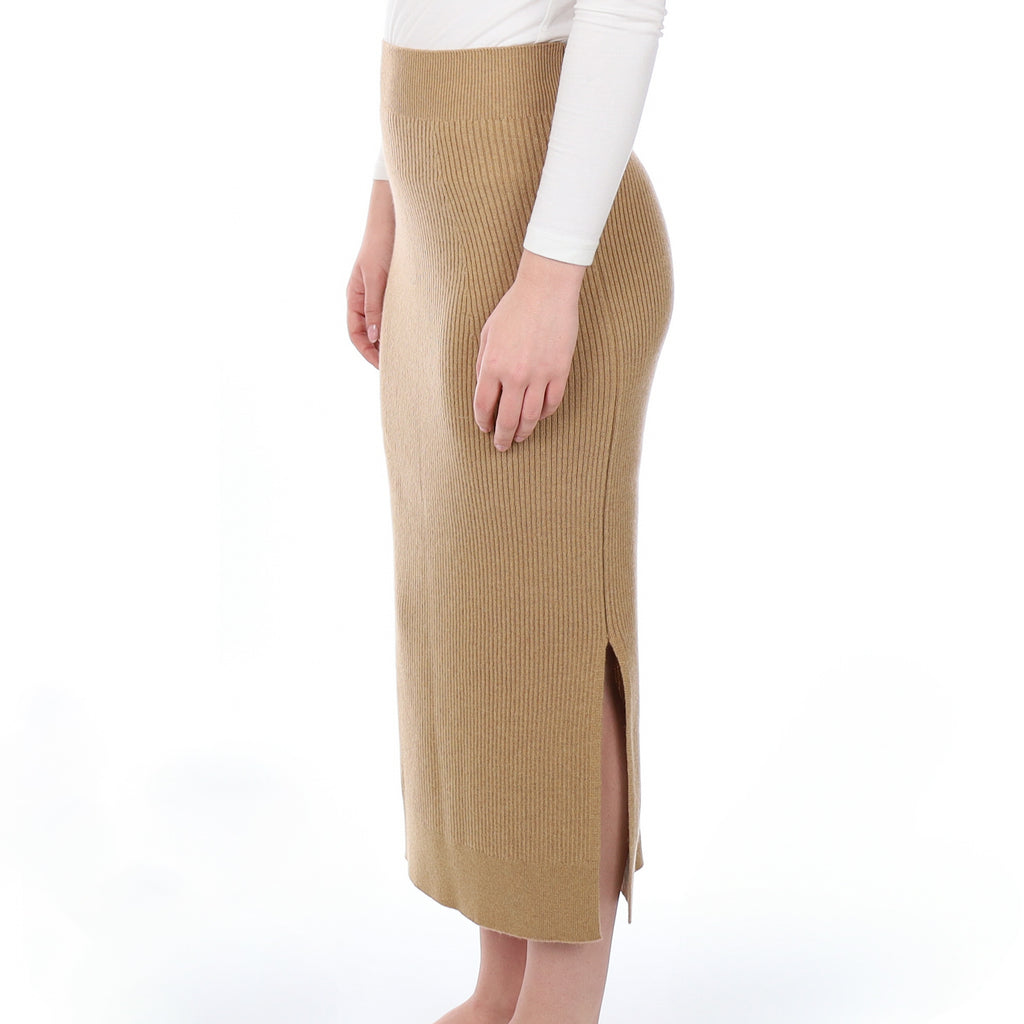 Brand New Scottish Camel Rib Cashmere Pencil Skirt Extra Small
