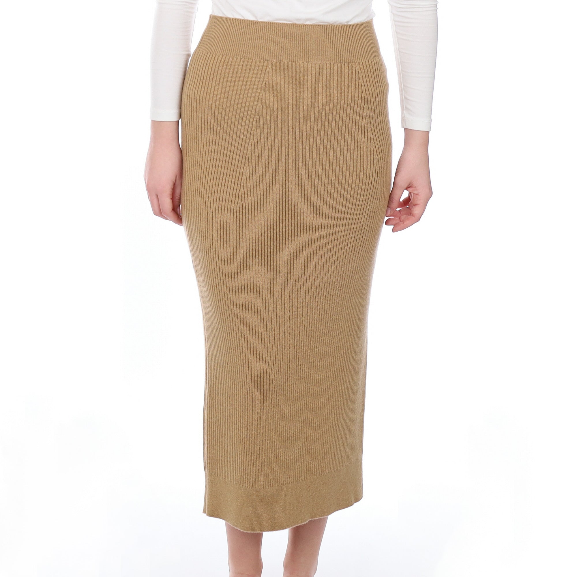 Brand New Scottish Camel Rib Cashmere Pencil Skirt Extra Small