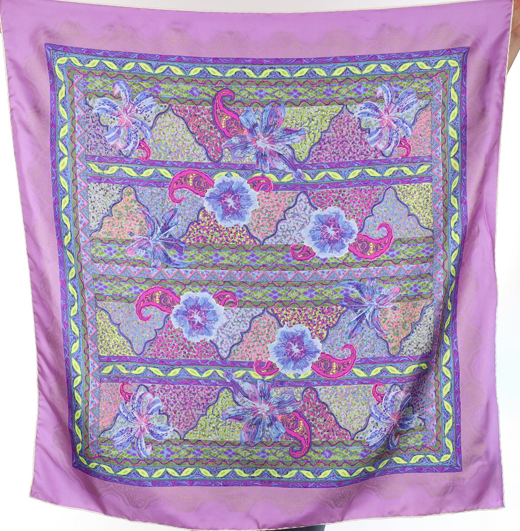 Lanvin Purple Floral Vintage Silk Scarf