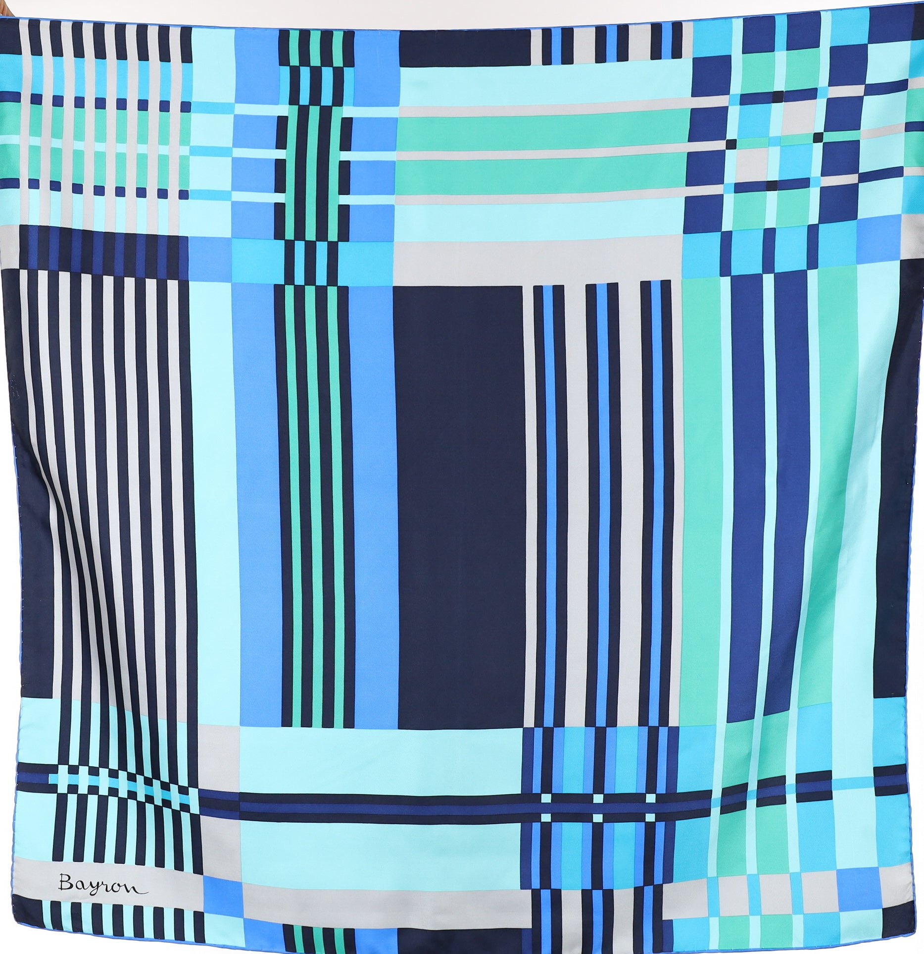 1970’s Bayron Blue Geometric Vintage Silk Scarf