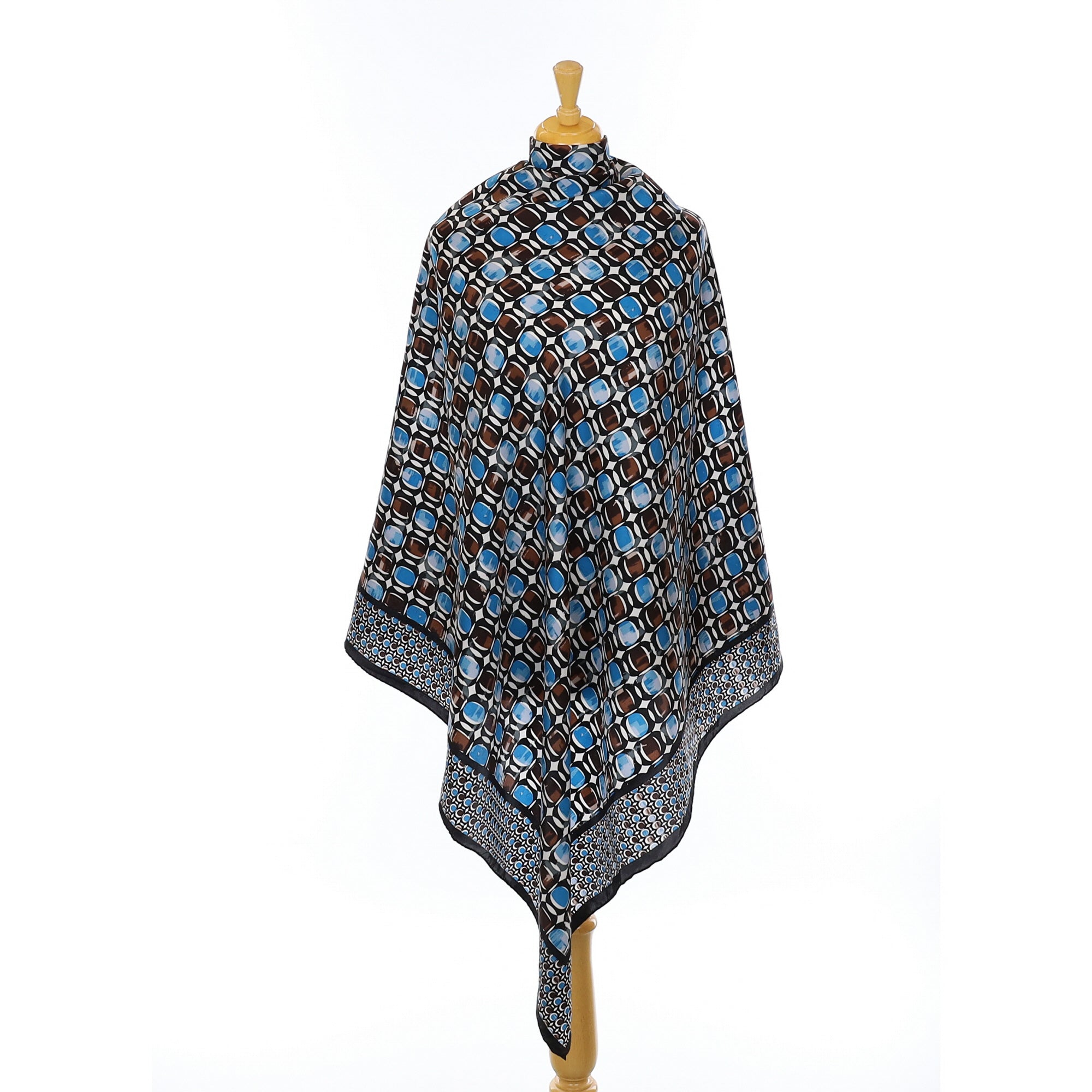 Geometric Brown and Turquoise Silk Scarf