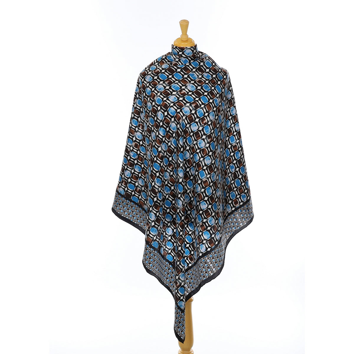 Geometric Brown and Turquoise Silk Scarf