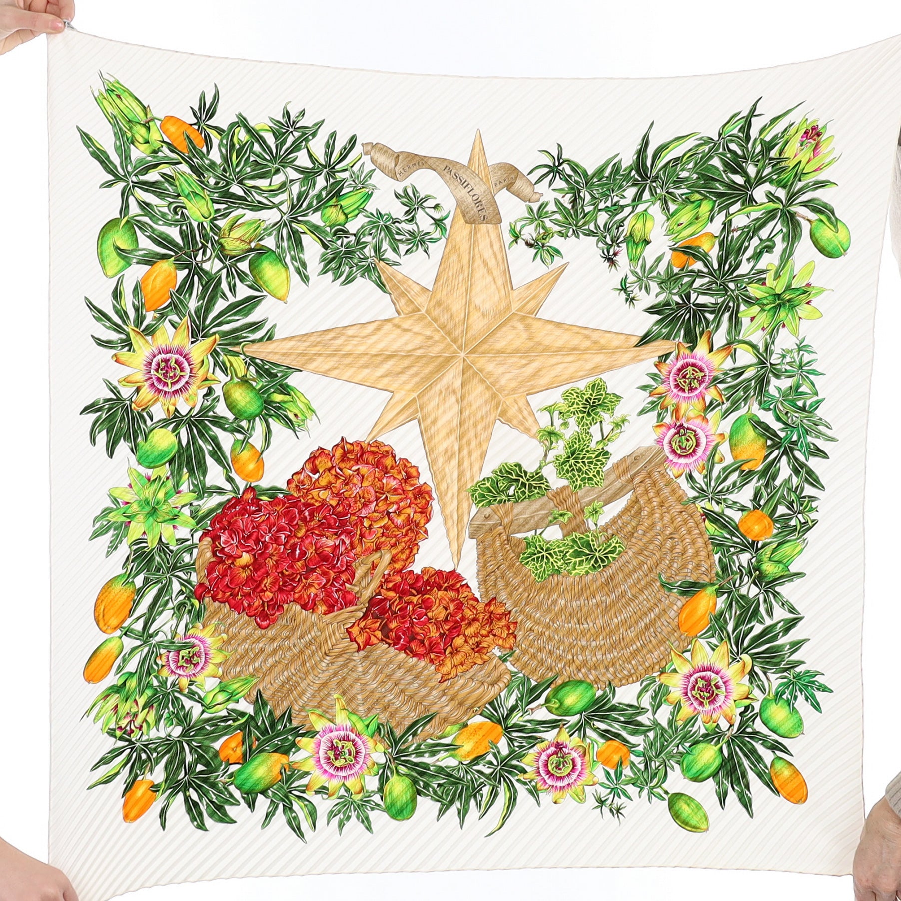 Hermès Passiflores Plissè Silk Scarf
