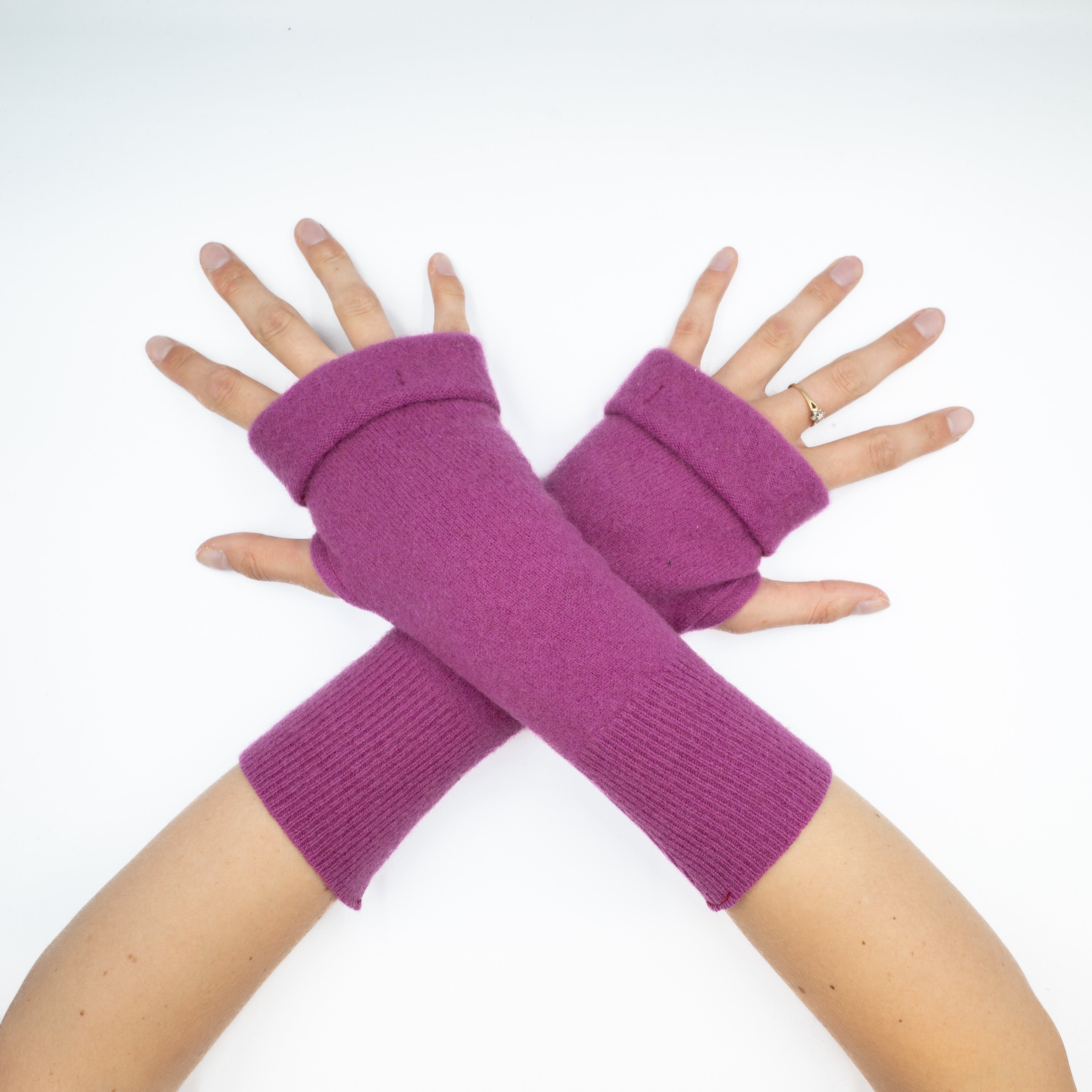 Dark Cherry Pink Fingerless Gloves