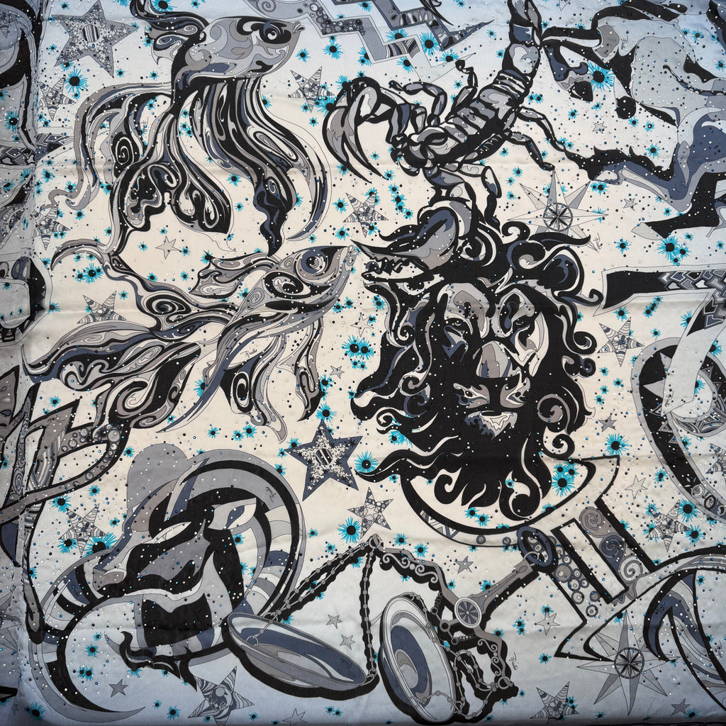 Emilio Pucci Blue Astrology Design Silk Scarf