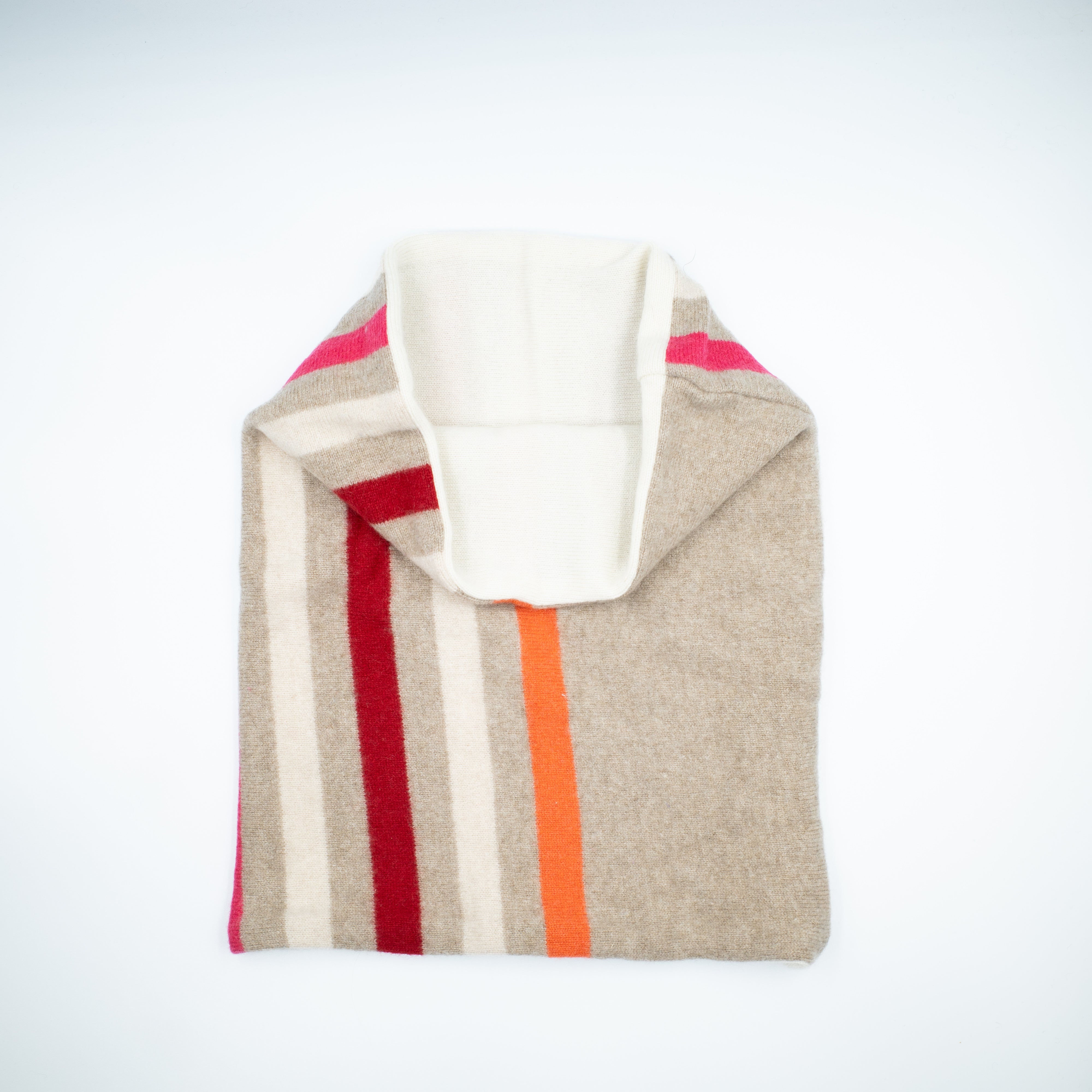 Cream Taupe and Colourful Stripe Luxury Double Layered Snood