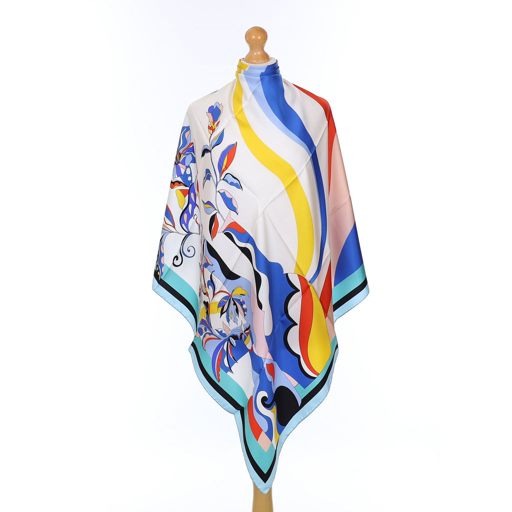 Brand New Italian Turquoise Vase Design Silk Scarf