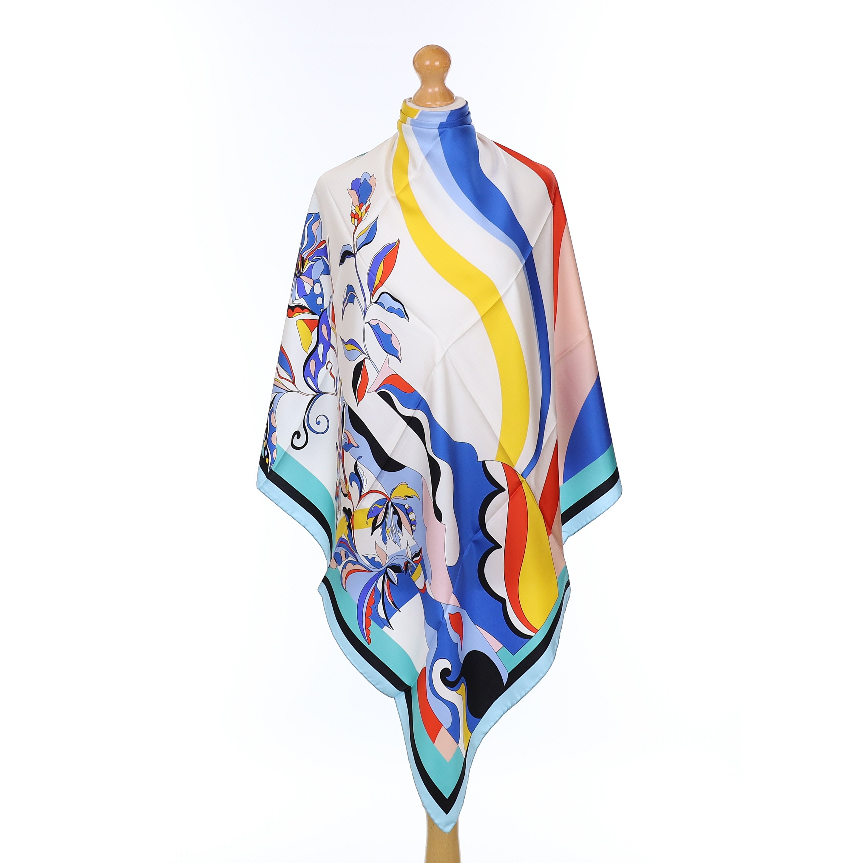 Brand New Italian Turquoise Vase Design Silk Scarf