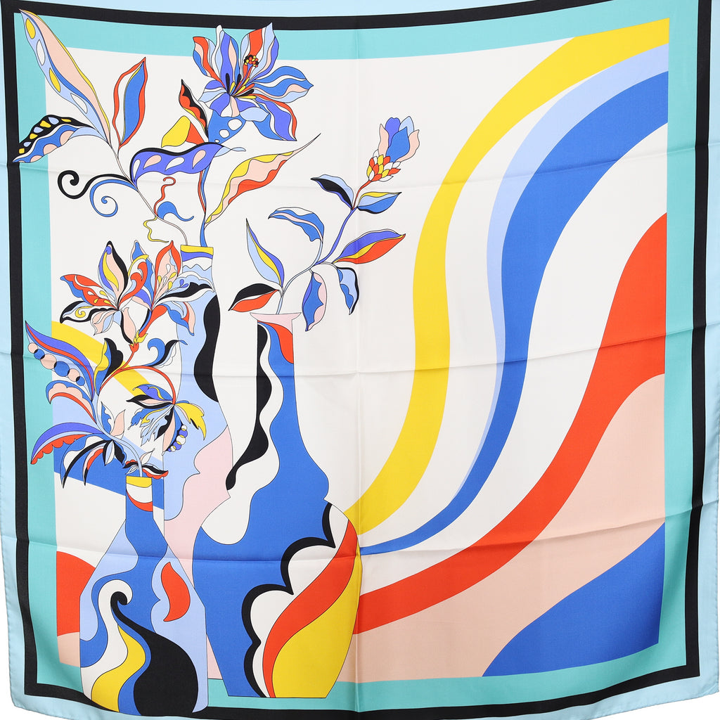 Brand New Italian Turquoise Vase Design Silk Scarf