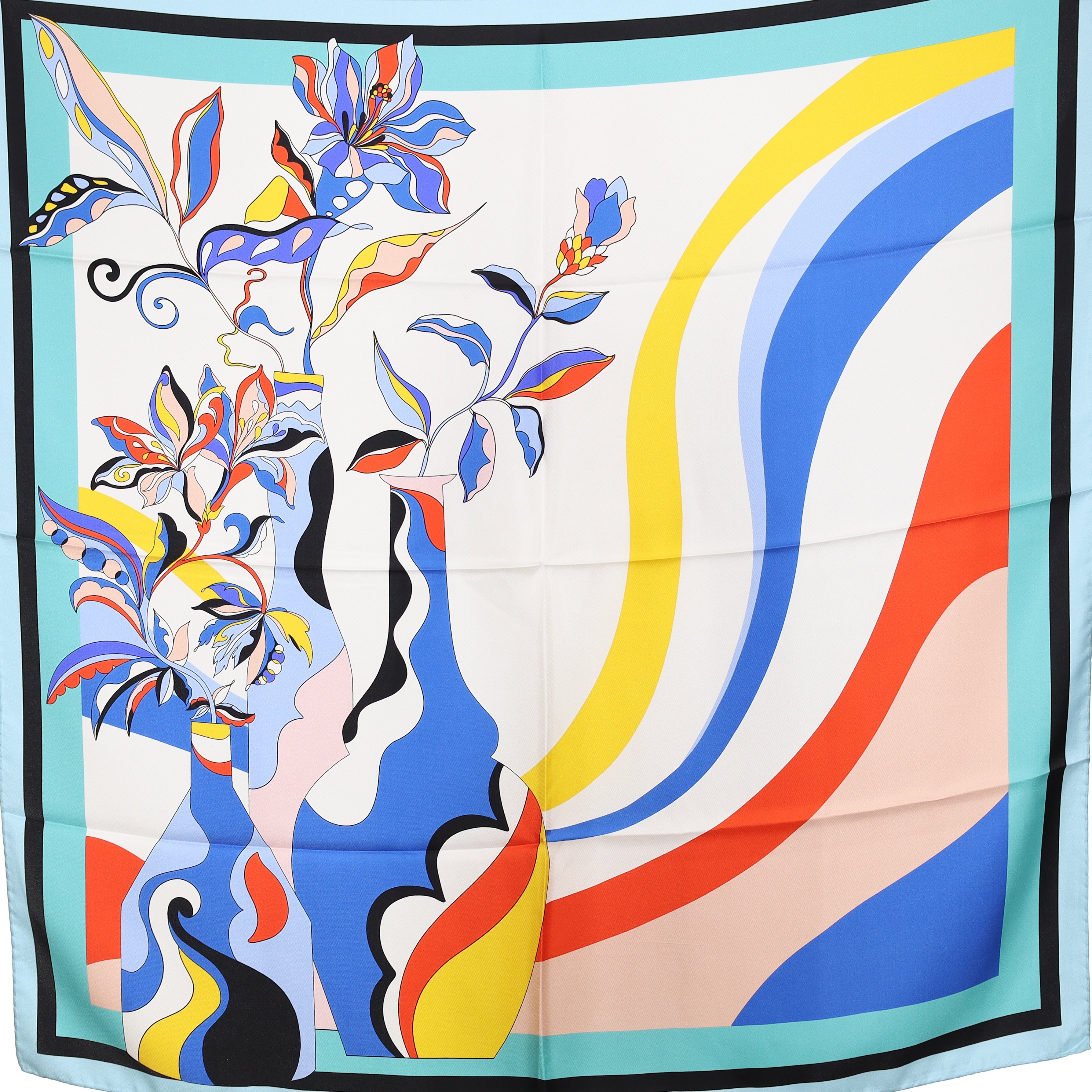 Brand New Italian Turquoise Vase Design Silk Scarf