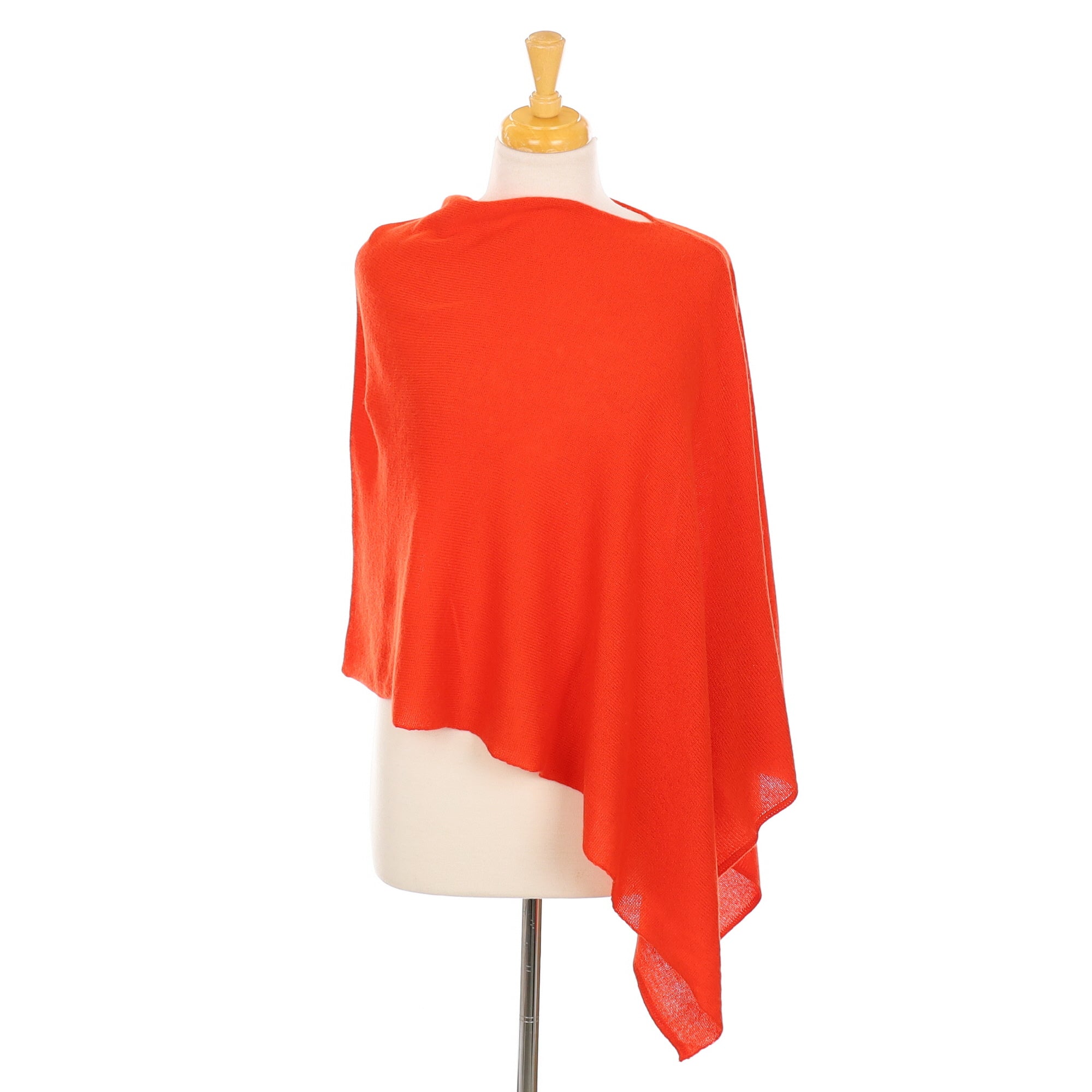 Fiery Orange Cashmere Poncho One Size