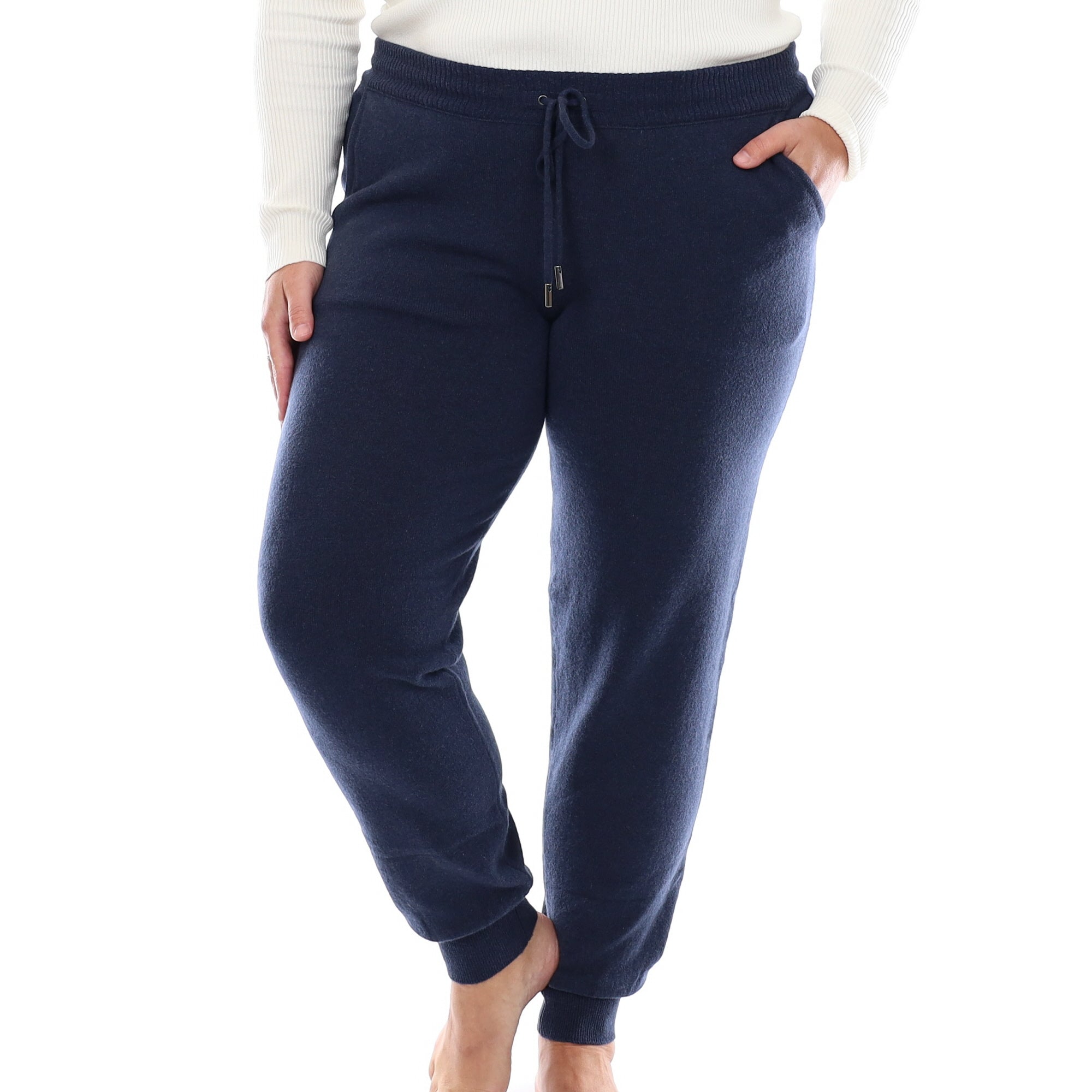 Brand New Scottish Midnight Blue Chunky Cashmere Lounge Pants with Pockets Large