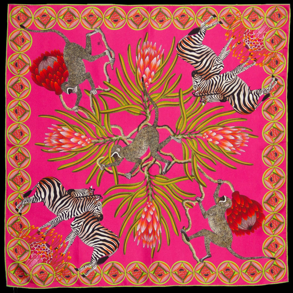 Brand New Bellezza Pink & Orange Zebra Safari Double Faced Silk Scarf Extra Large