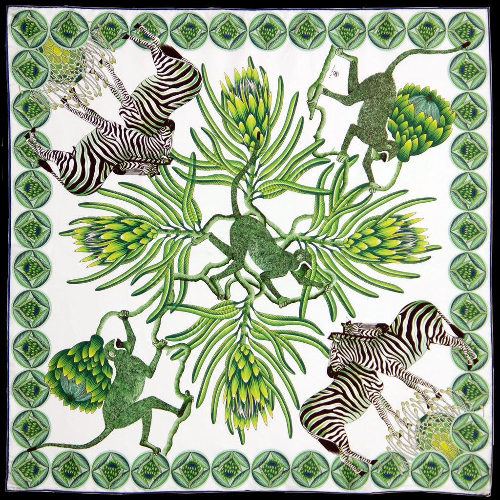 Brand New Bellezza Blue & Green Zebra Design Double Faced Silk Scarf Extra Large
