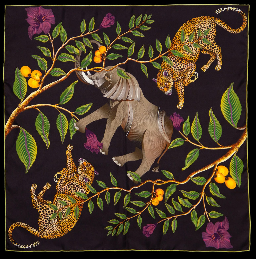Brand New Bellezza Blue & Black Elephant Safari Double Faced Silk Scarf