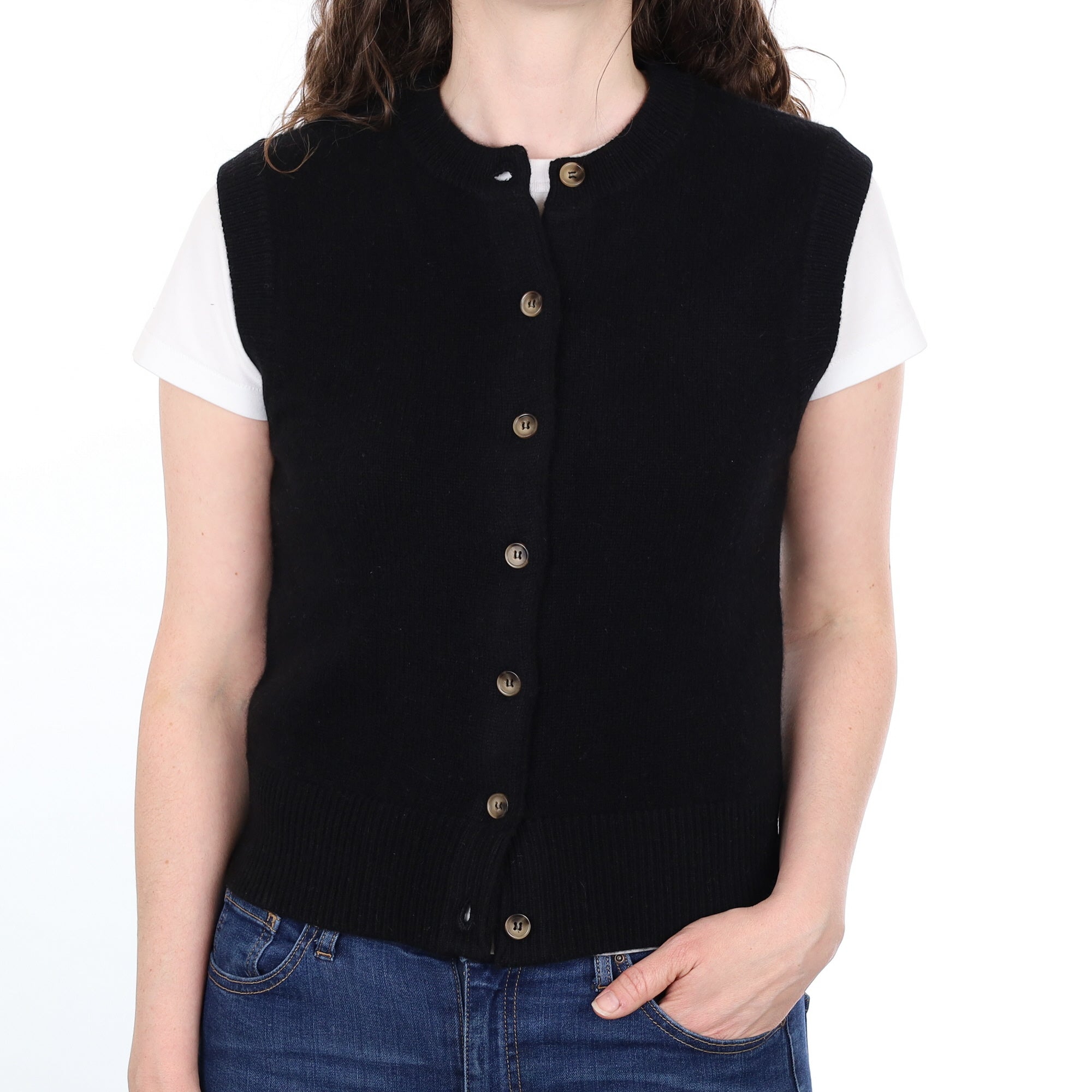 Brand New Black Luxury Cashmere Crew Neck Waistcoat Small UK 8-10