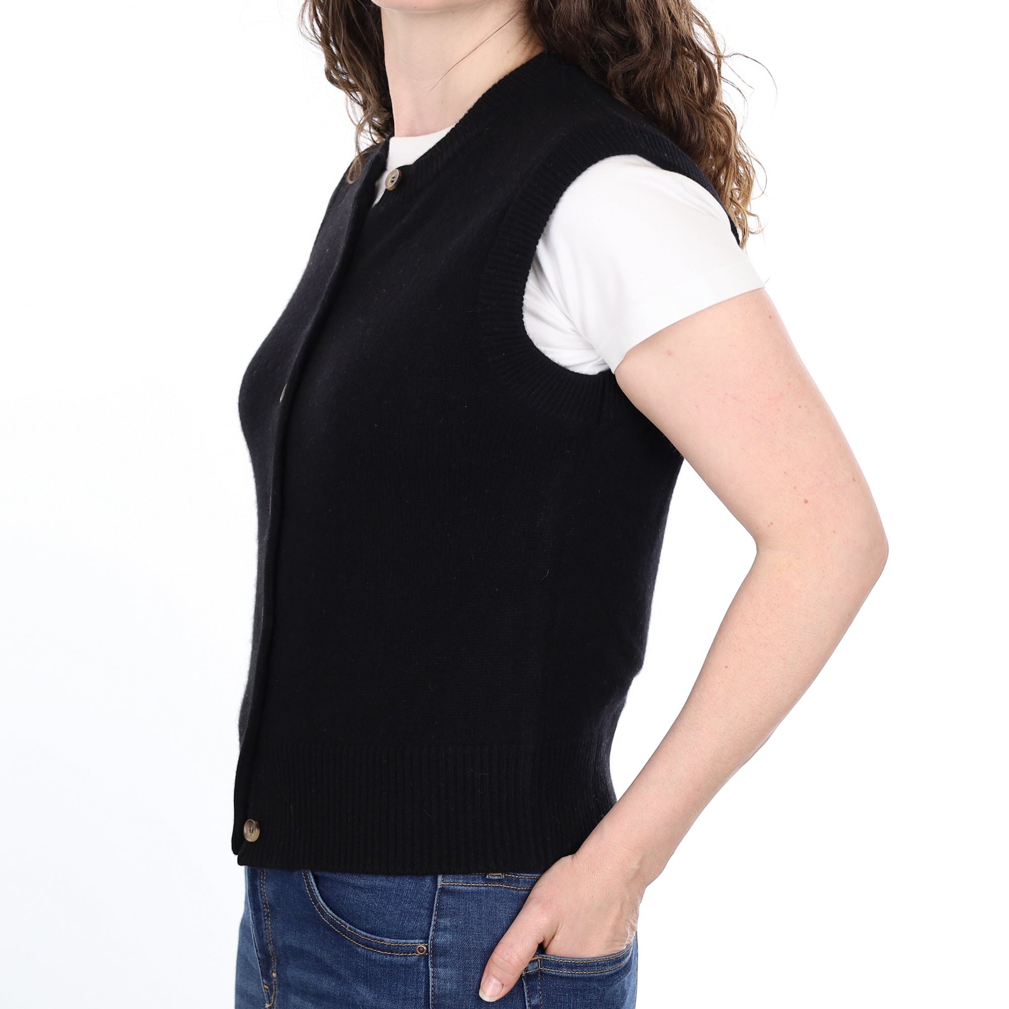 Brand New Black Luxury Cashmere Crew Neck Waistcoat Small UK 8-10