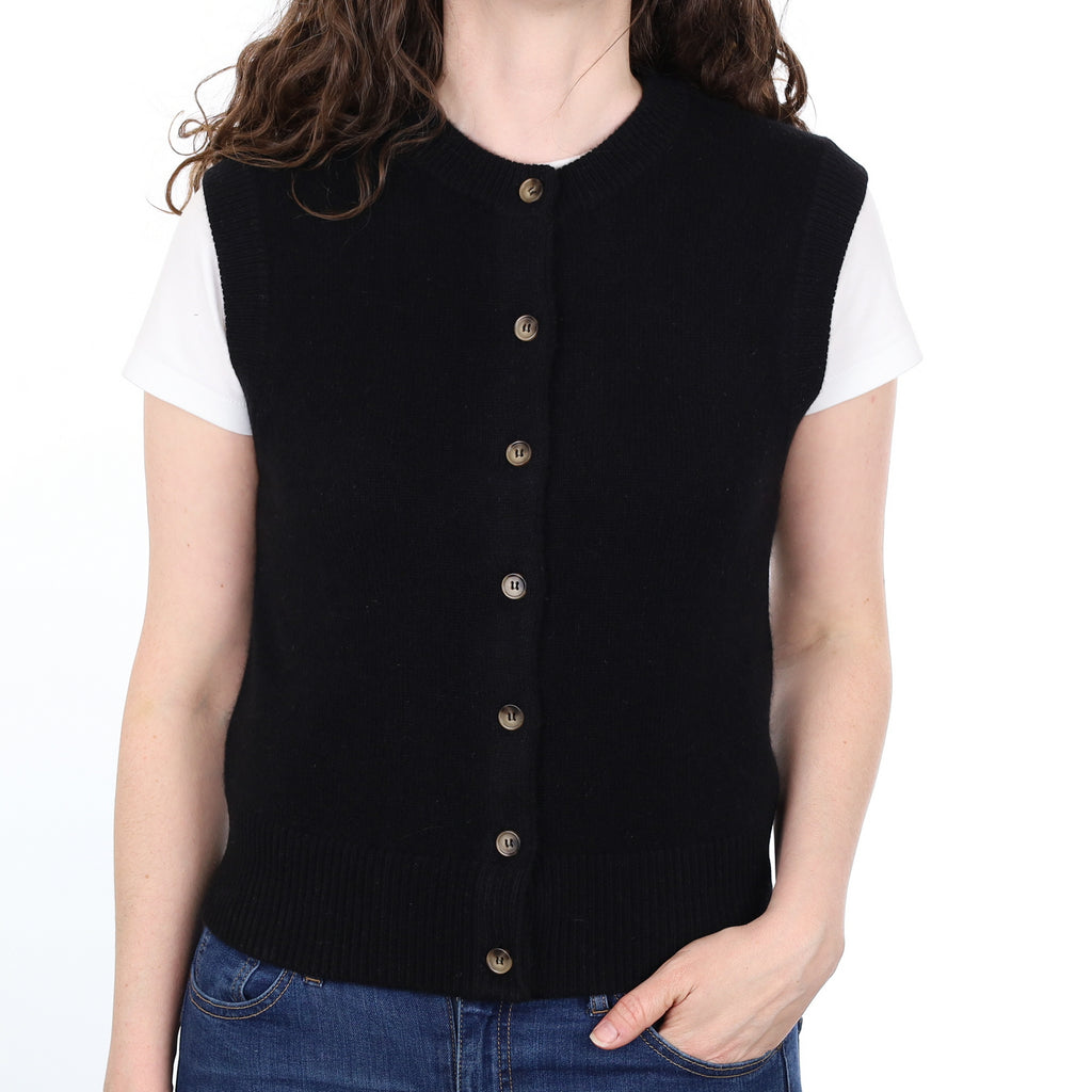 Brand New Black Luxury Cashmere Crew Neck Waistcoat Small UK 8-10