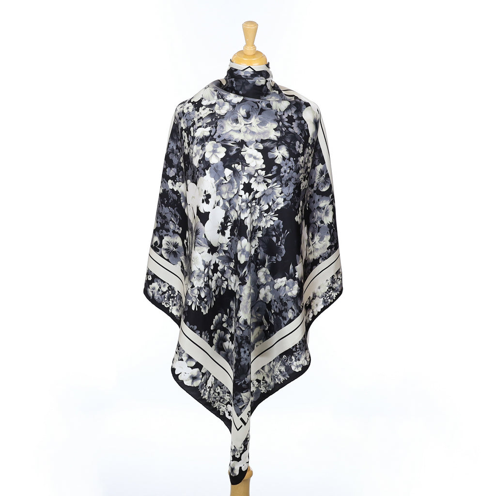 Lanvin Monochrome Floral Silk Scarf