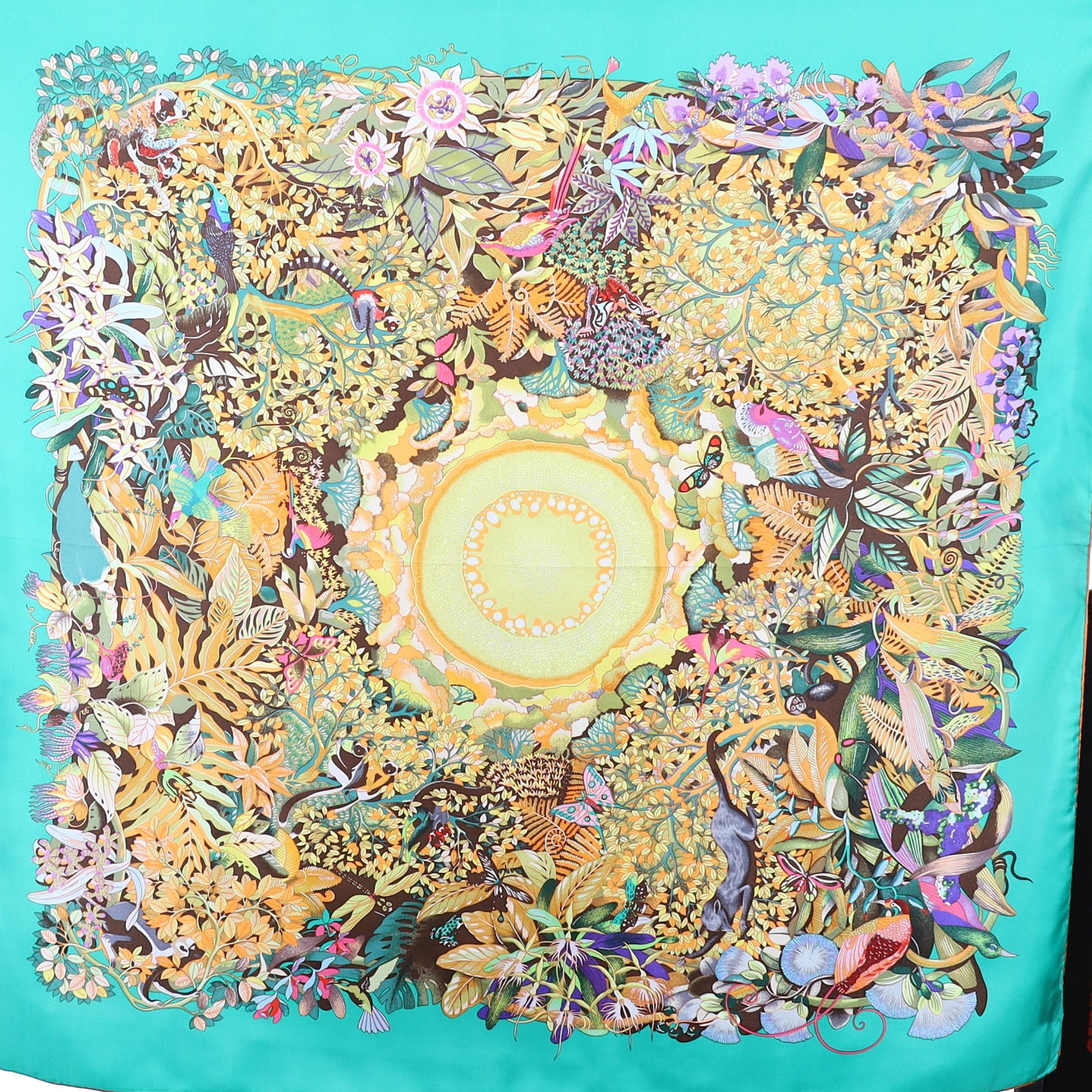 Immaculate Multicoloured Tropical Design Silk Scarf