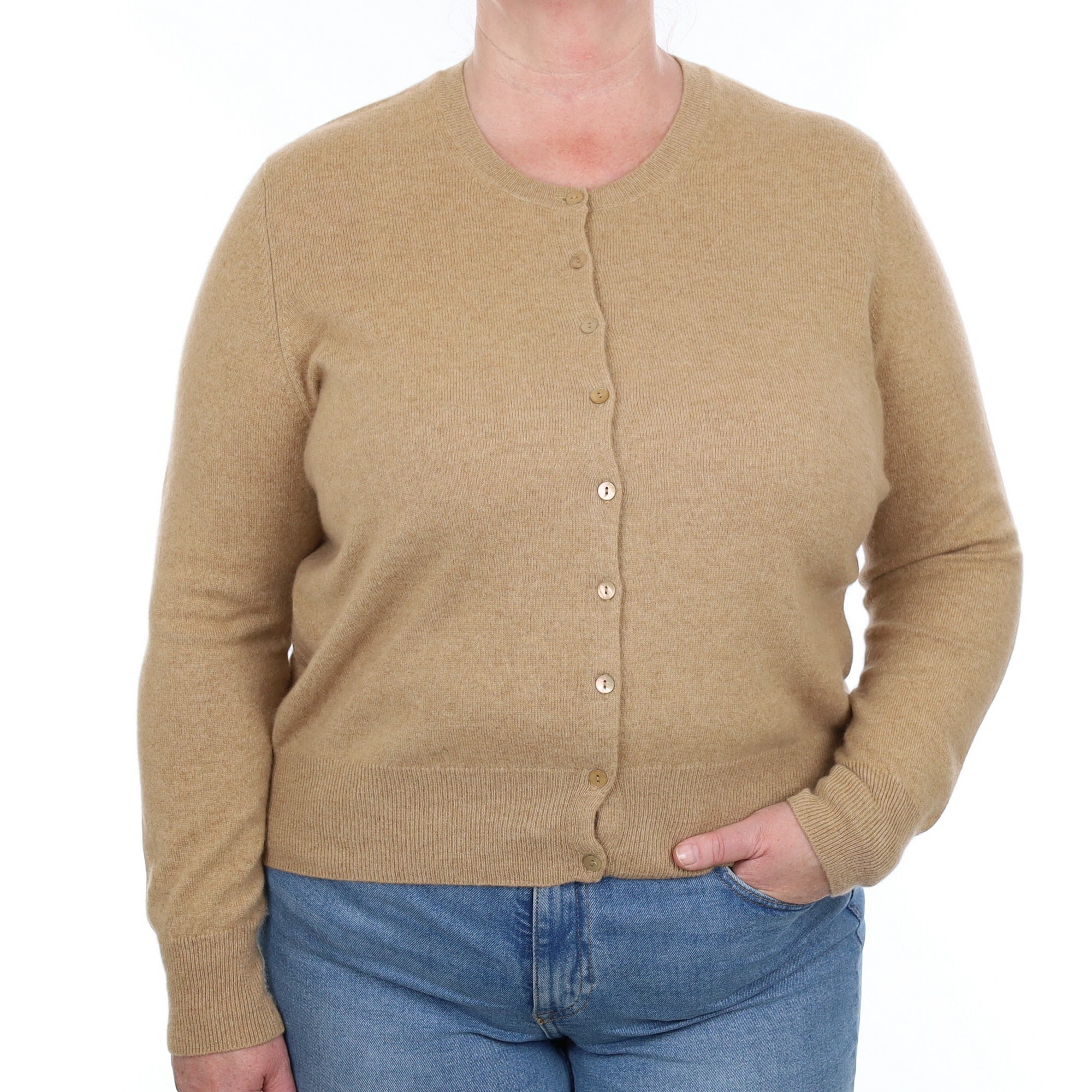 Caramel Brown Cashmere Crew Neck Cardigan Extra Large