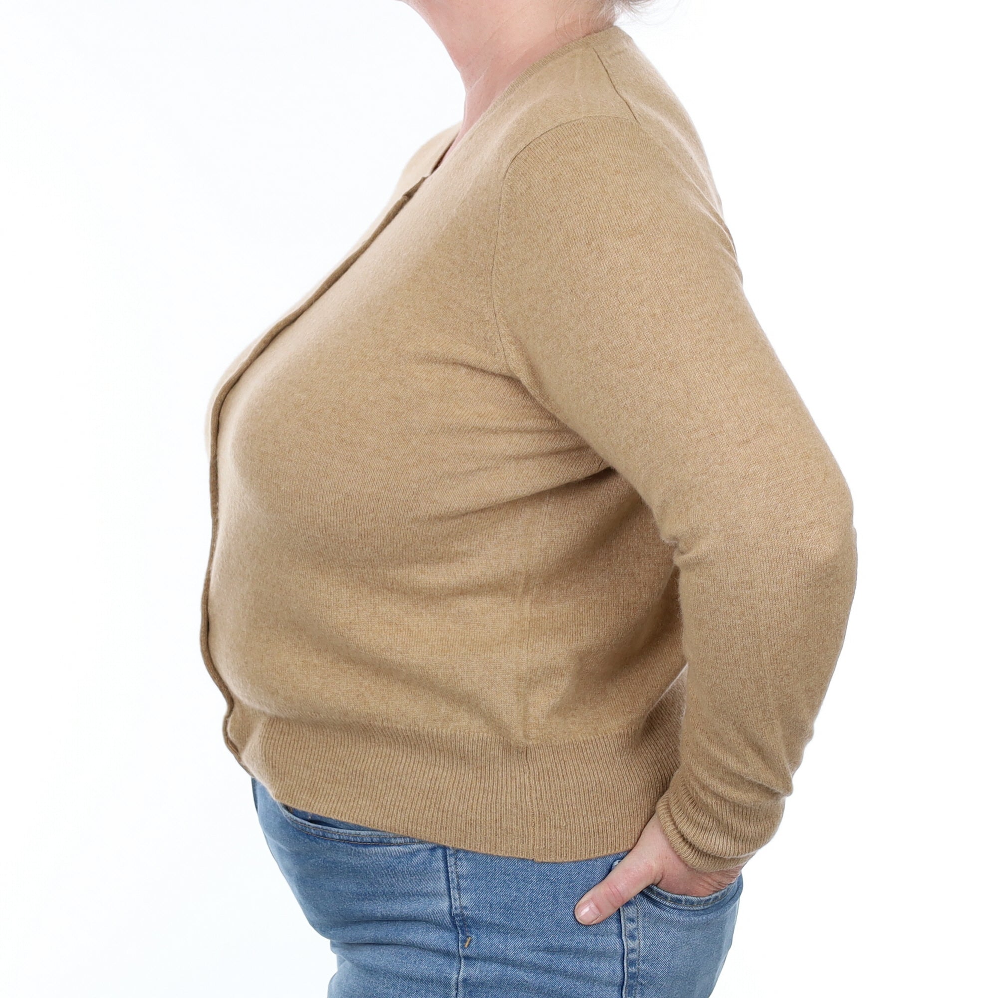Caramel Brown Cashmere Crew Neck Cardigan Extra Large
