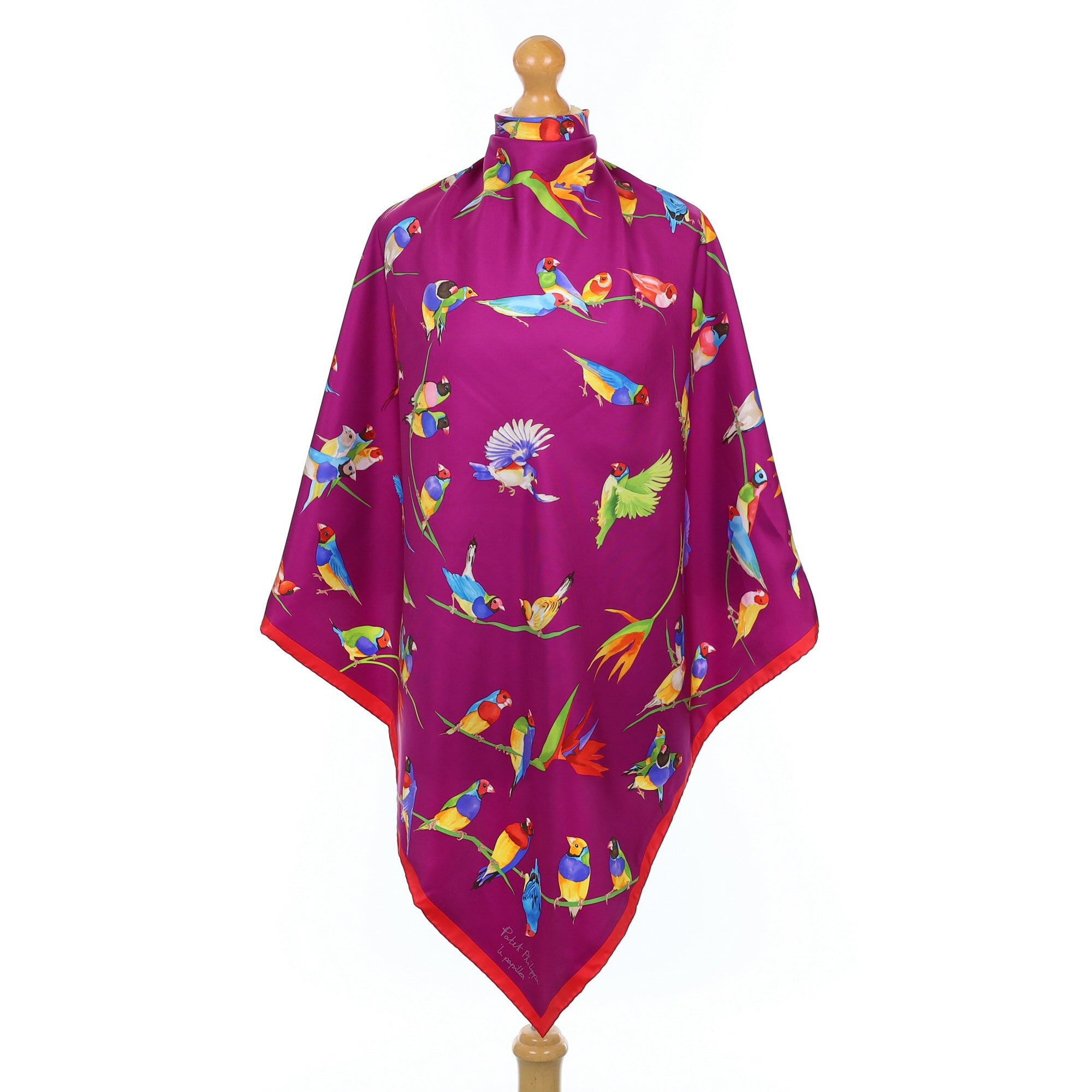 Brand New Boxed Patek Philippe Magenta Birds Silk Scarf