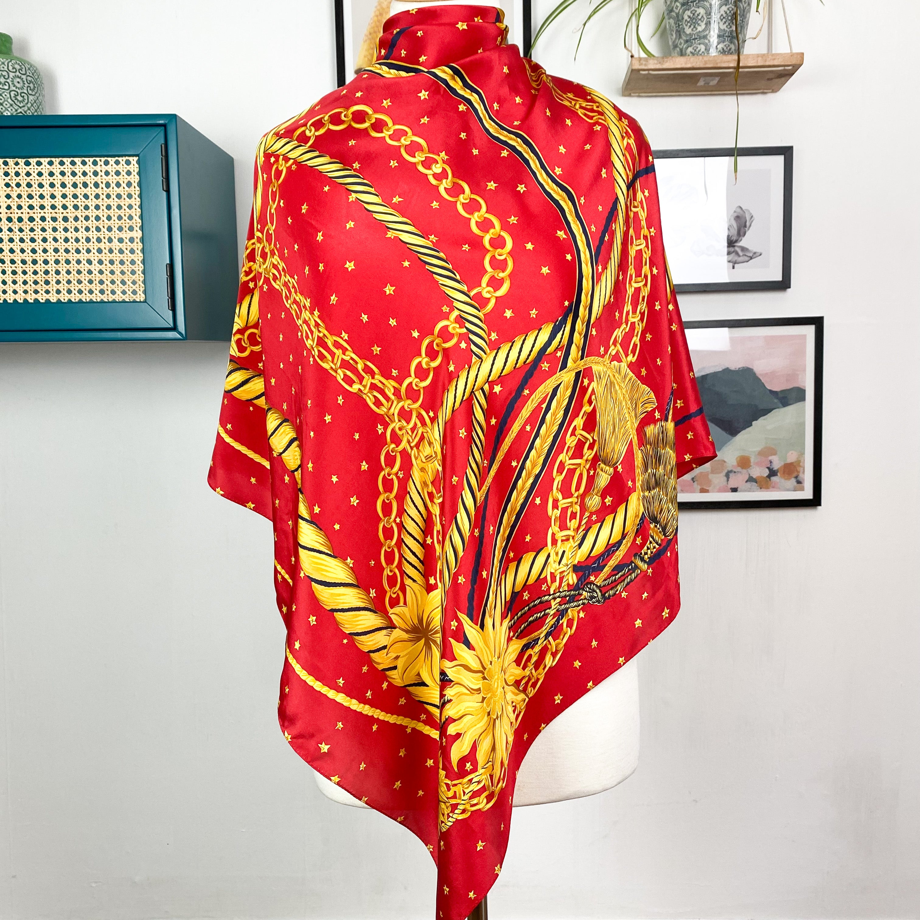 Ropes and Tassles Pattern Large Silk Scarf