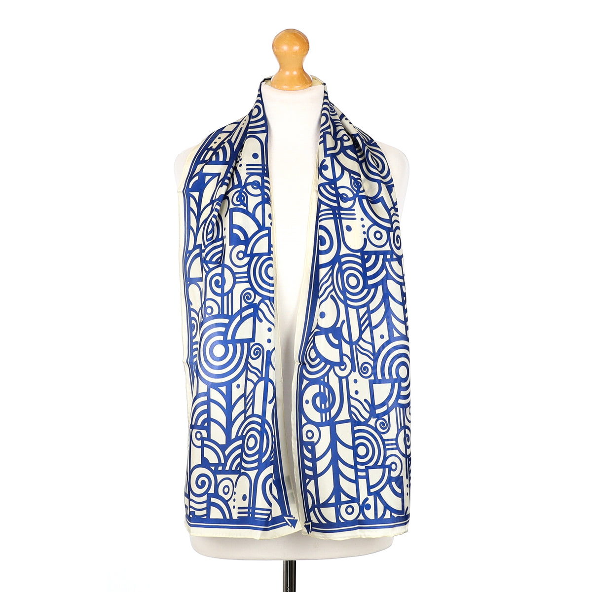 Brand New Fox & Chave Blue & Cream Silk Scarf