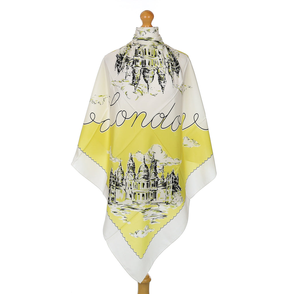 Brand New Burberry Yellow and Ivory Silk Scarf