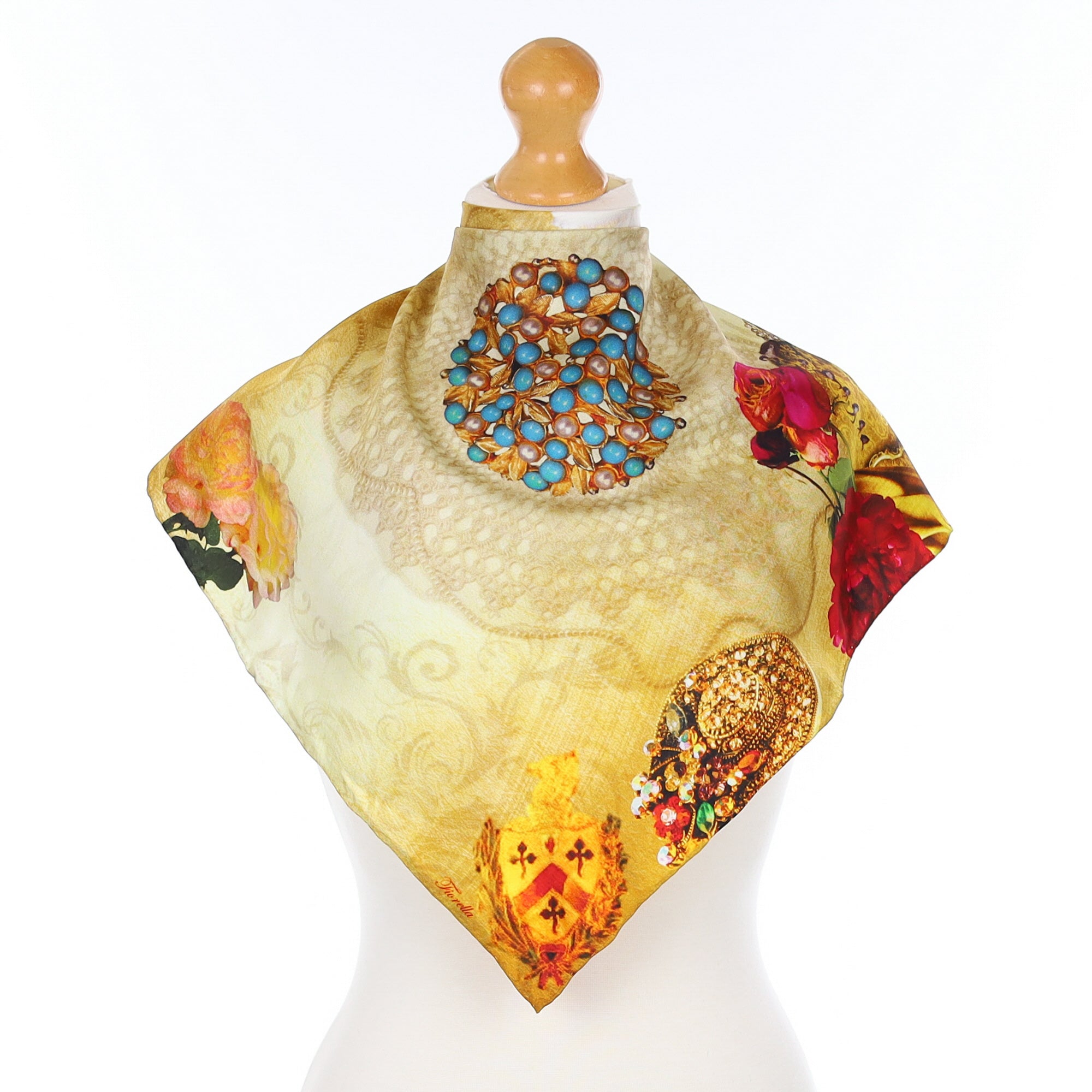 Fiorella Modern Yellow Patterned Silk Scarf