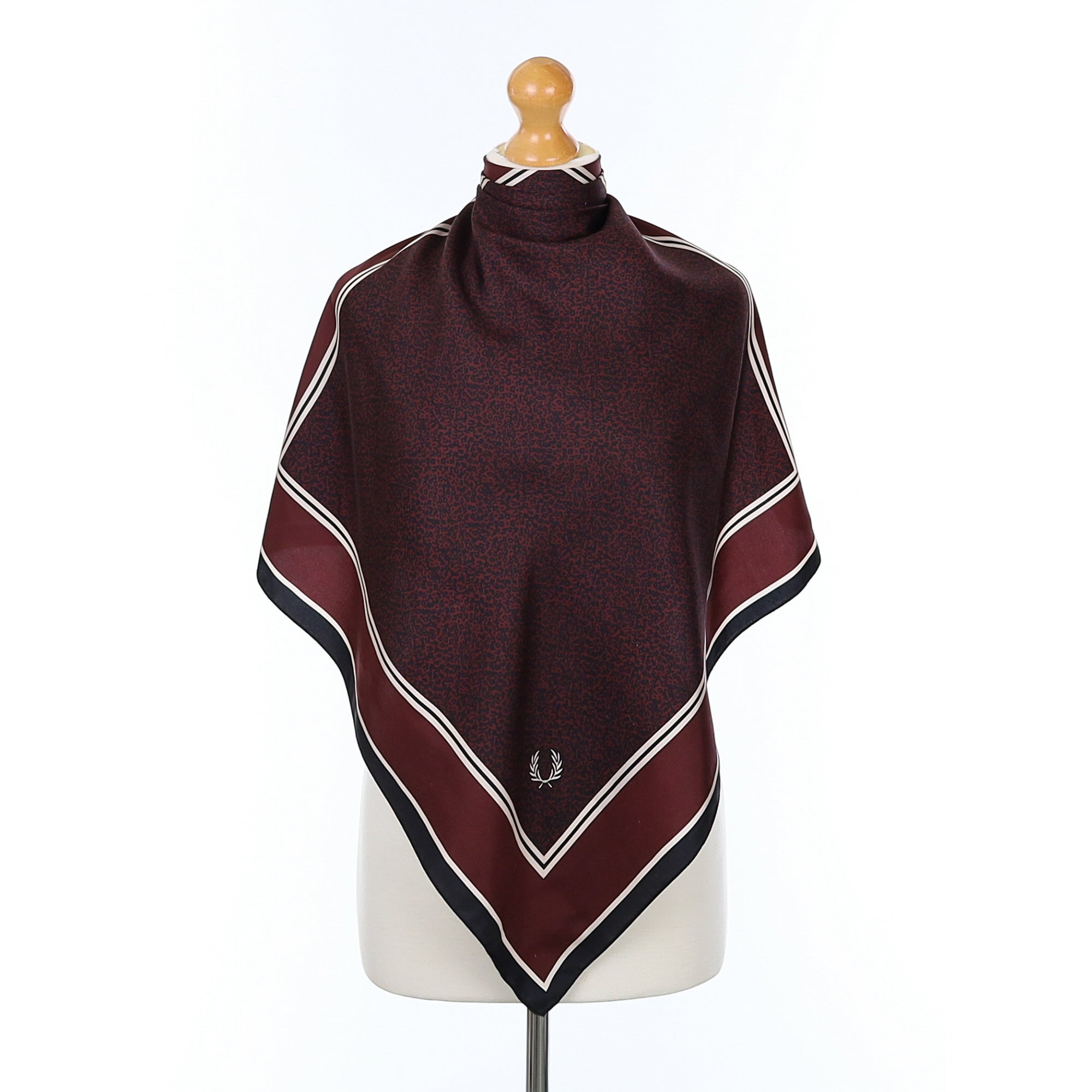 Dark Maroon and Black and Cream Patterned Silk Scarf